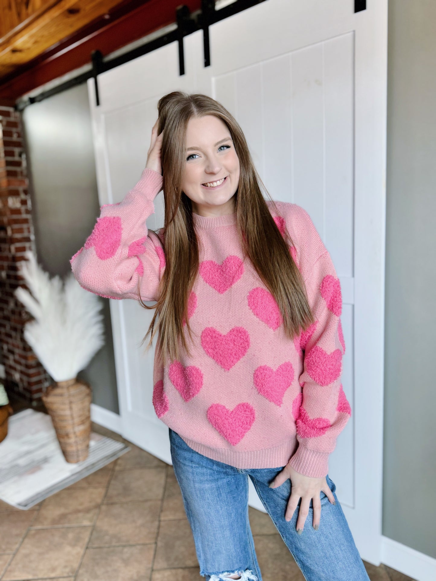 Pink Heart Knit Sweater