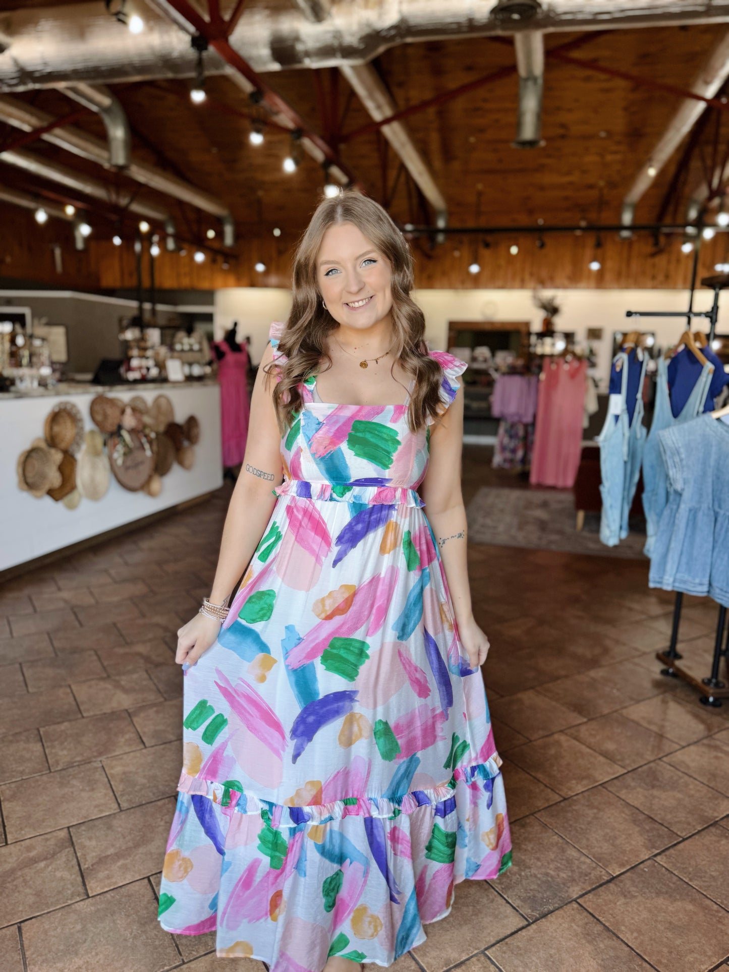 White Watercolor Midi Dress
