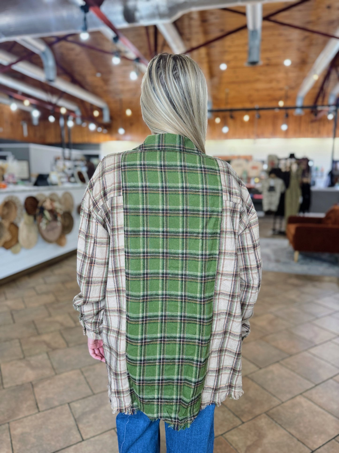 Brown Multi Plaid Contrast Top