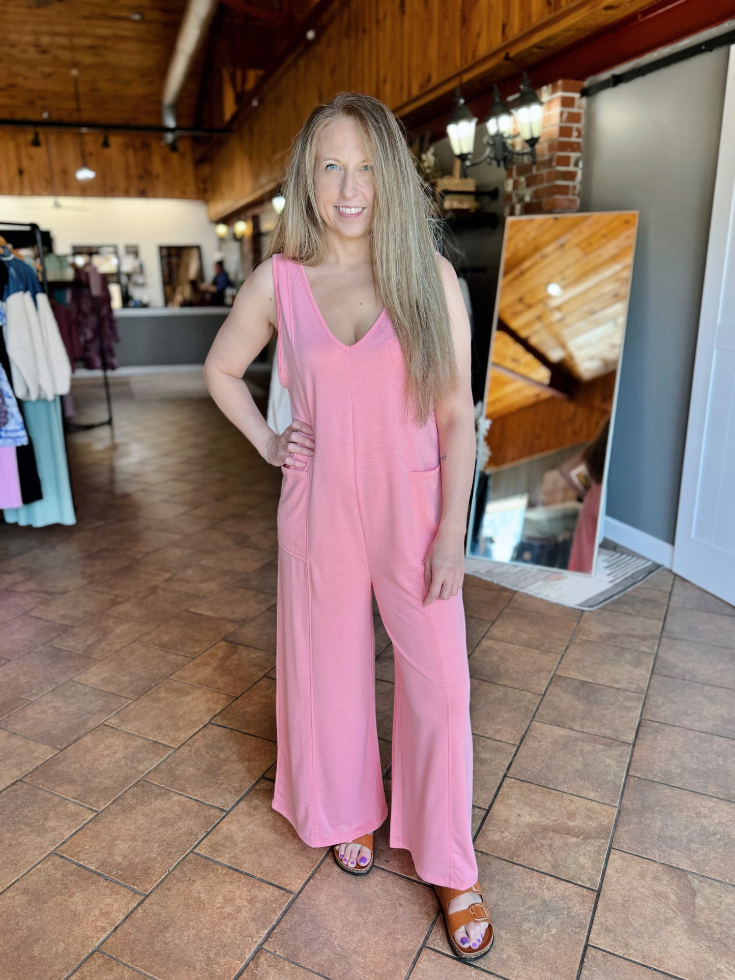 Pink Basic Wide Leg Jumpsuit