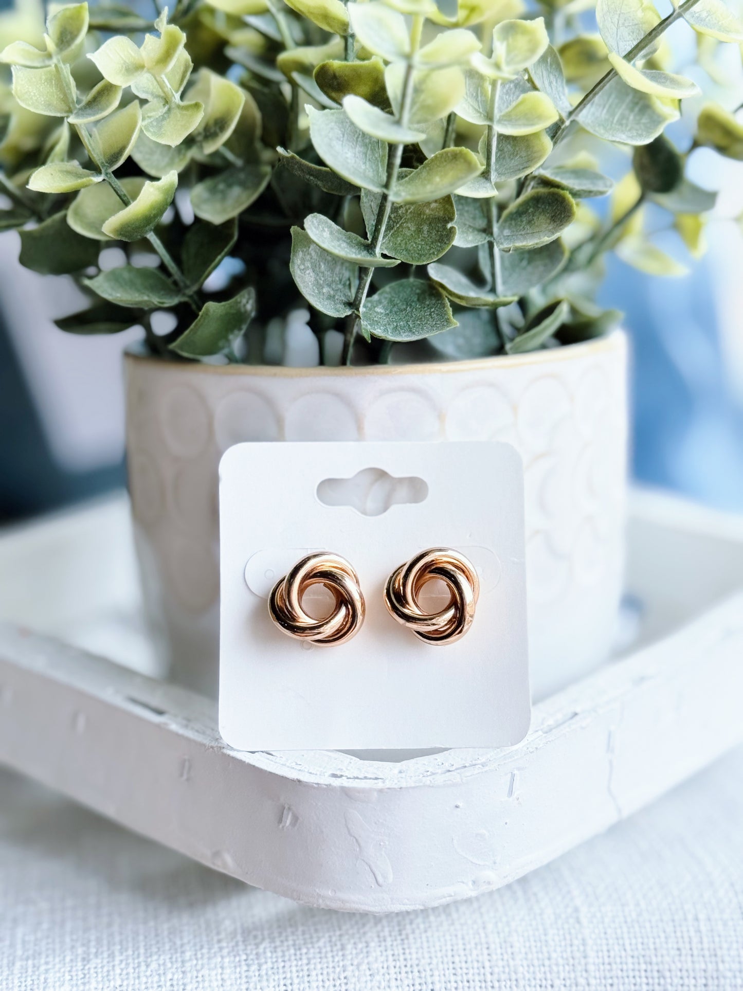 Gold Tube Knot Stud Earrings