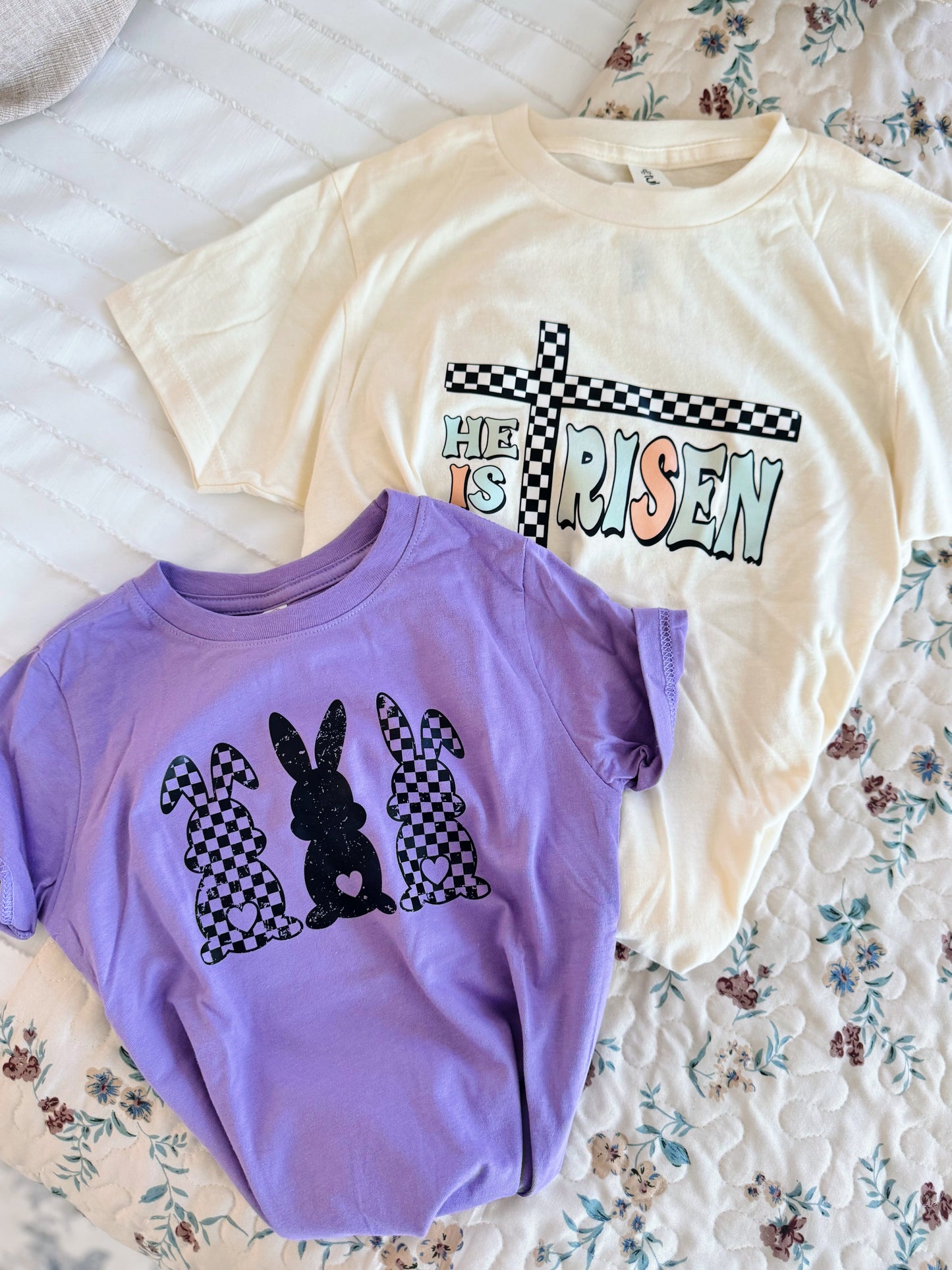 Youth Purple Checkered Bunny Tee