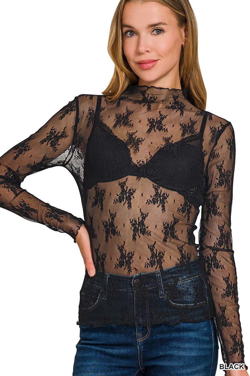Black Lace Long Sleeve Top