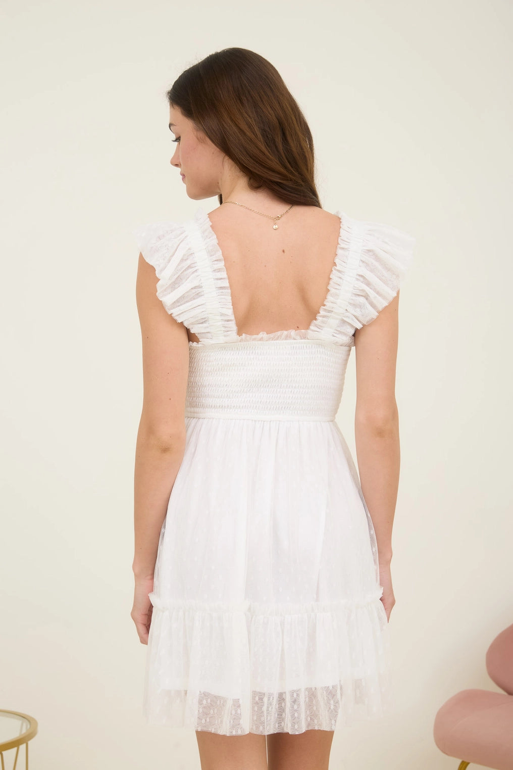 White Polka Dot Chiffon Dress