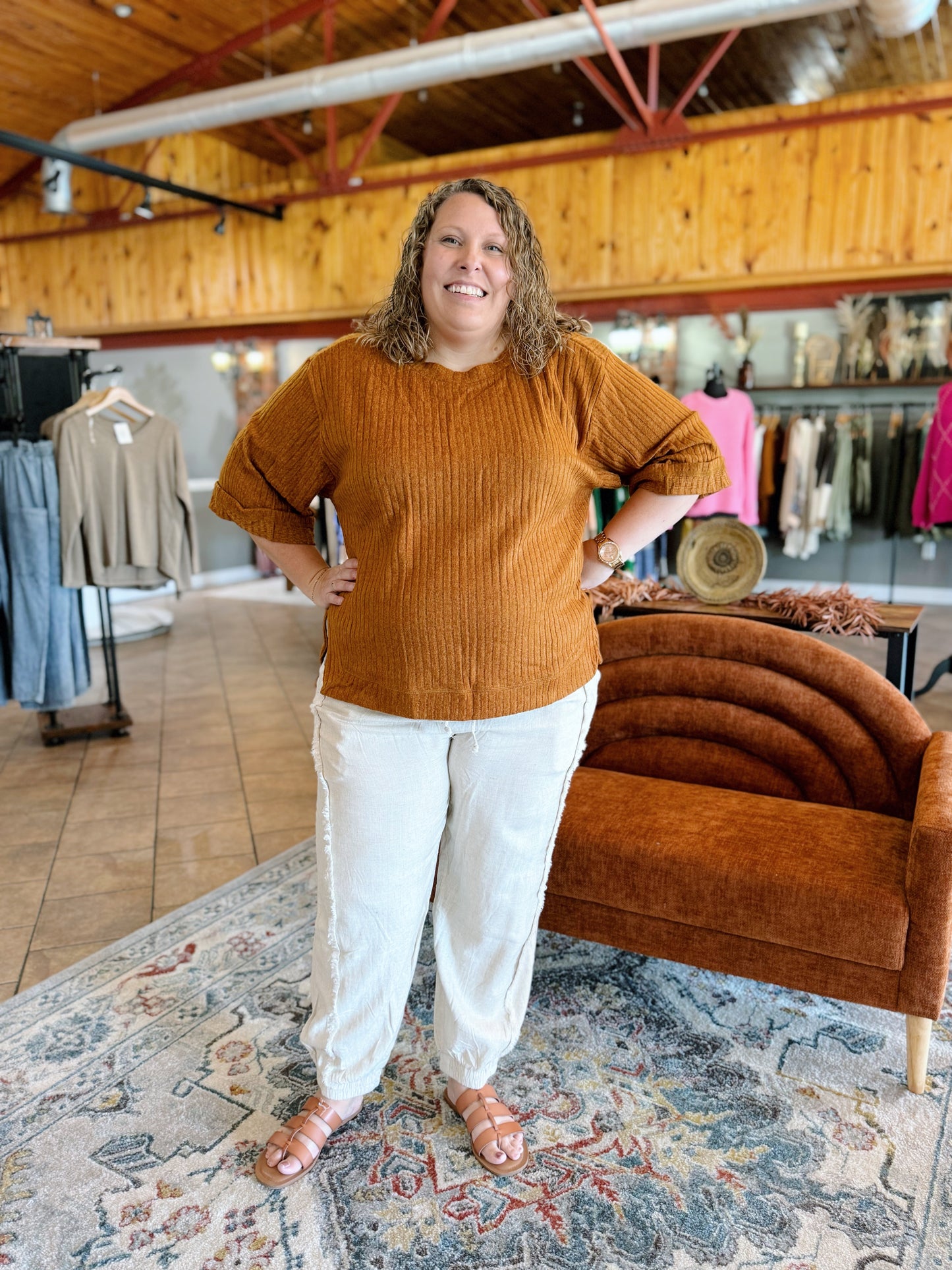 Curvy Oatmeal Frayed Edge Joggers