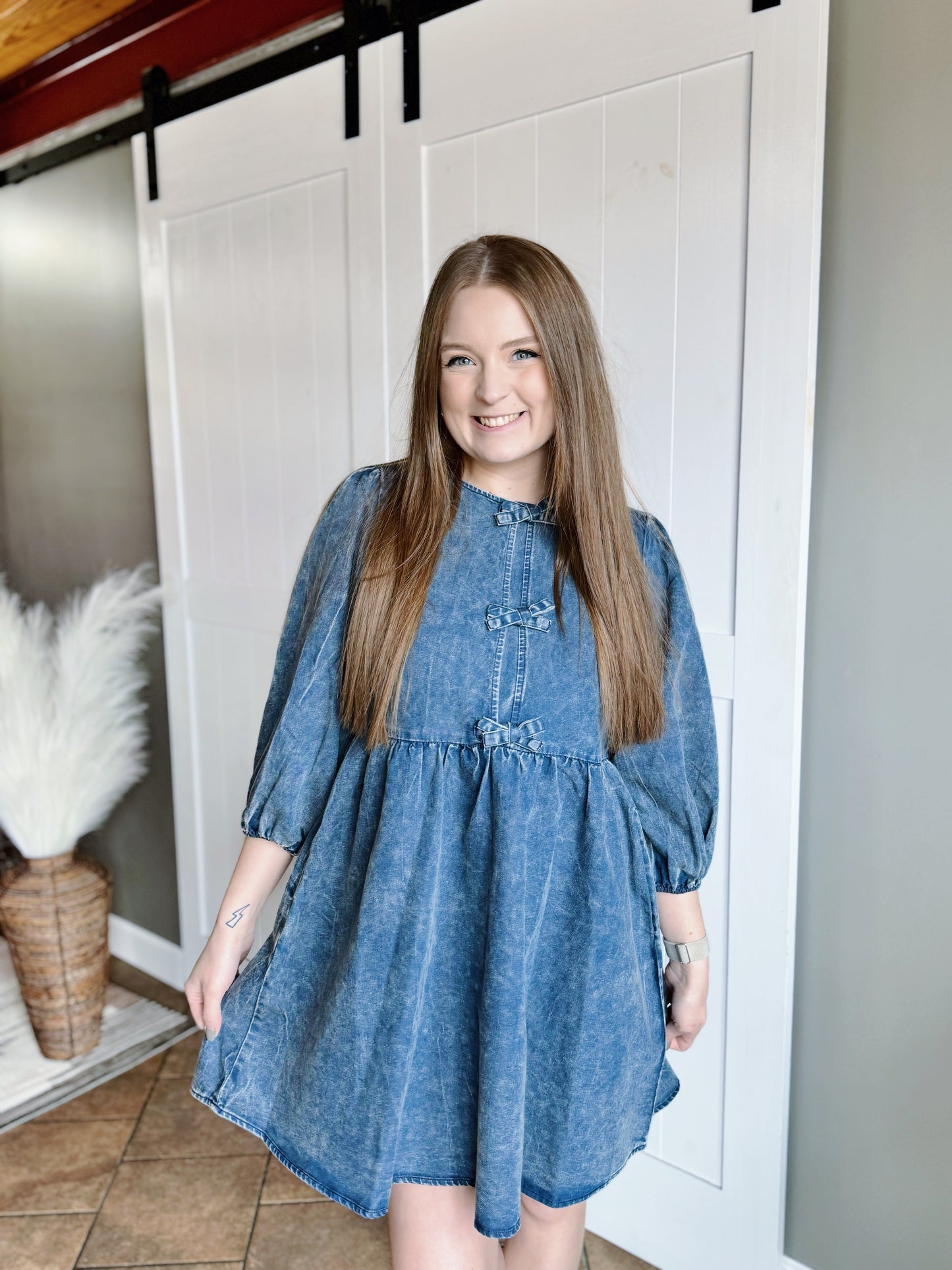 Denim Front Bow Detail Dress