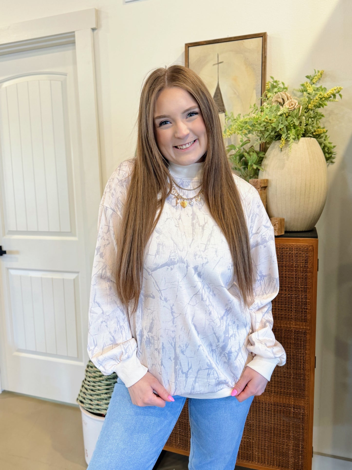 Khaki Camo Mock Neck Crew