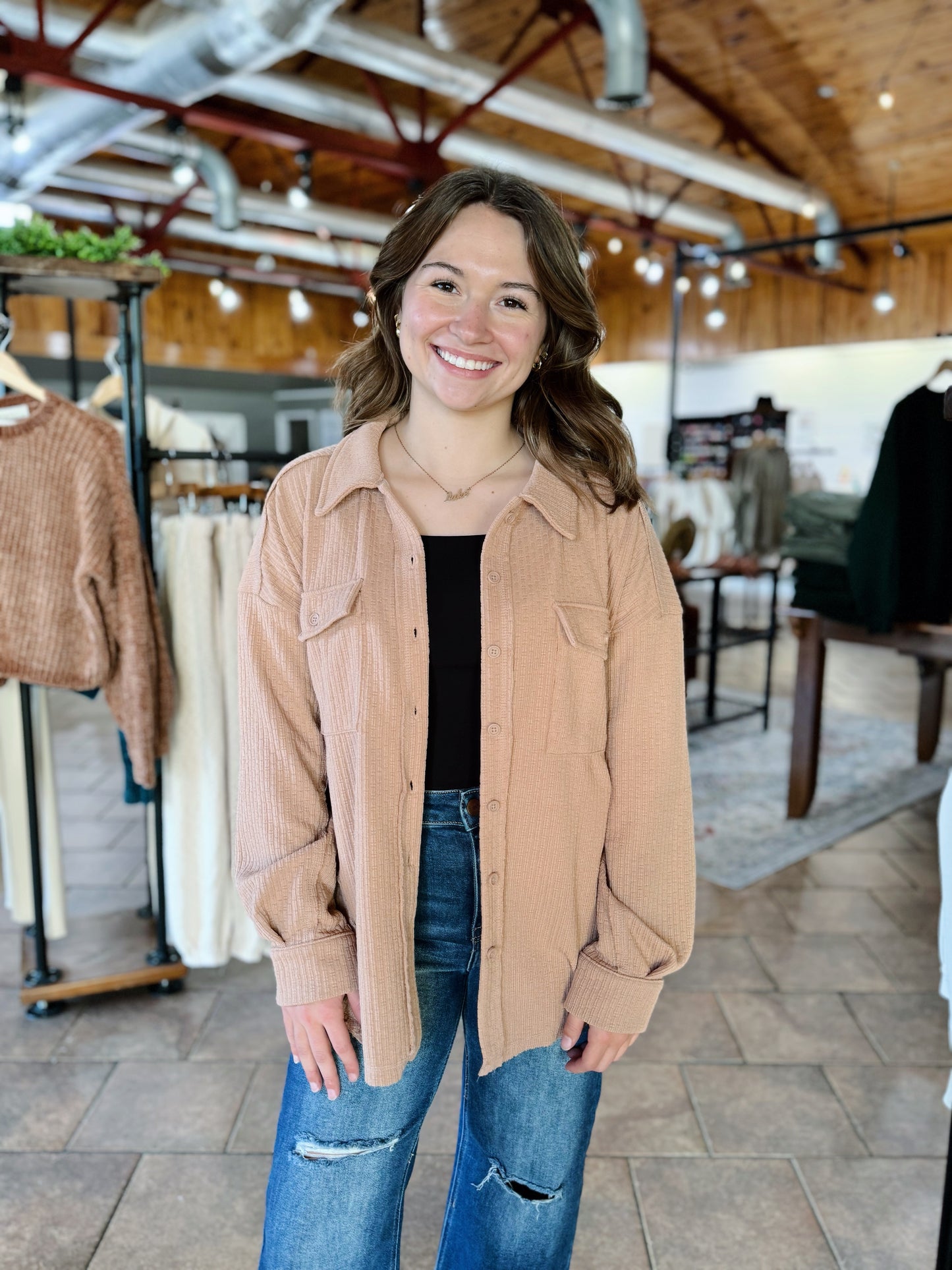 Oversized Casual Textured Shacket