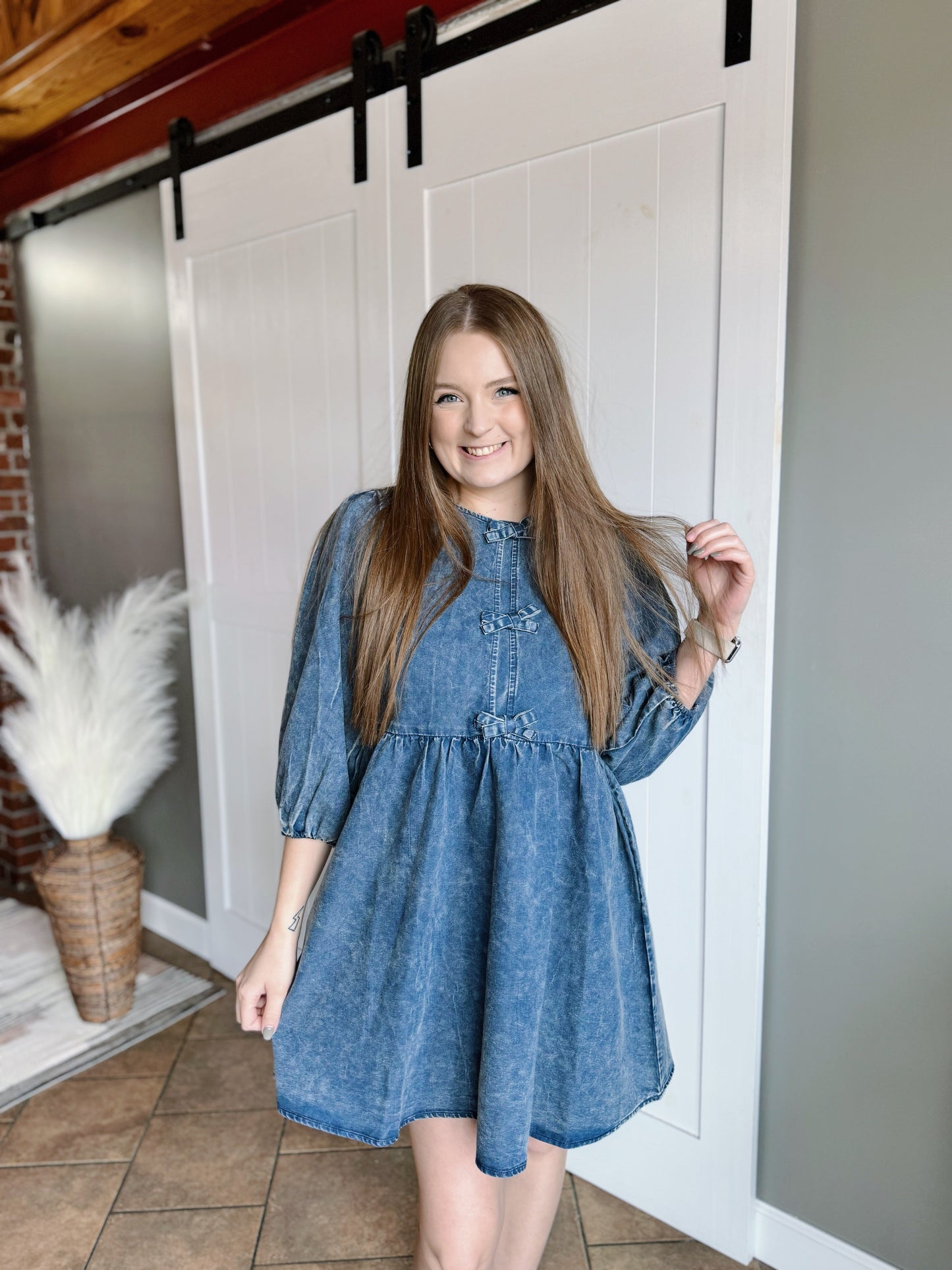 Denim Front Bow Detail Dress