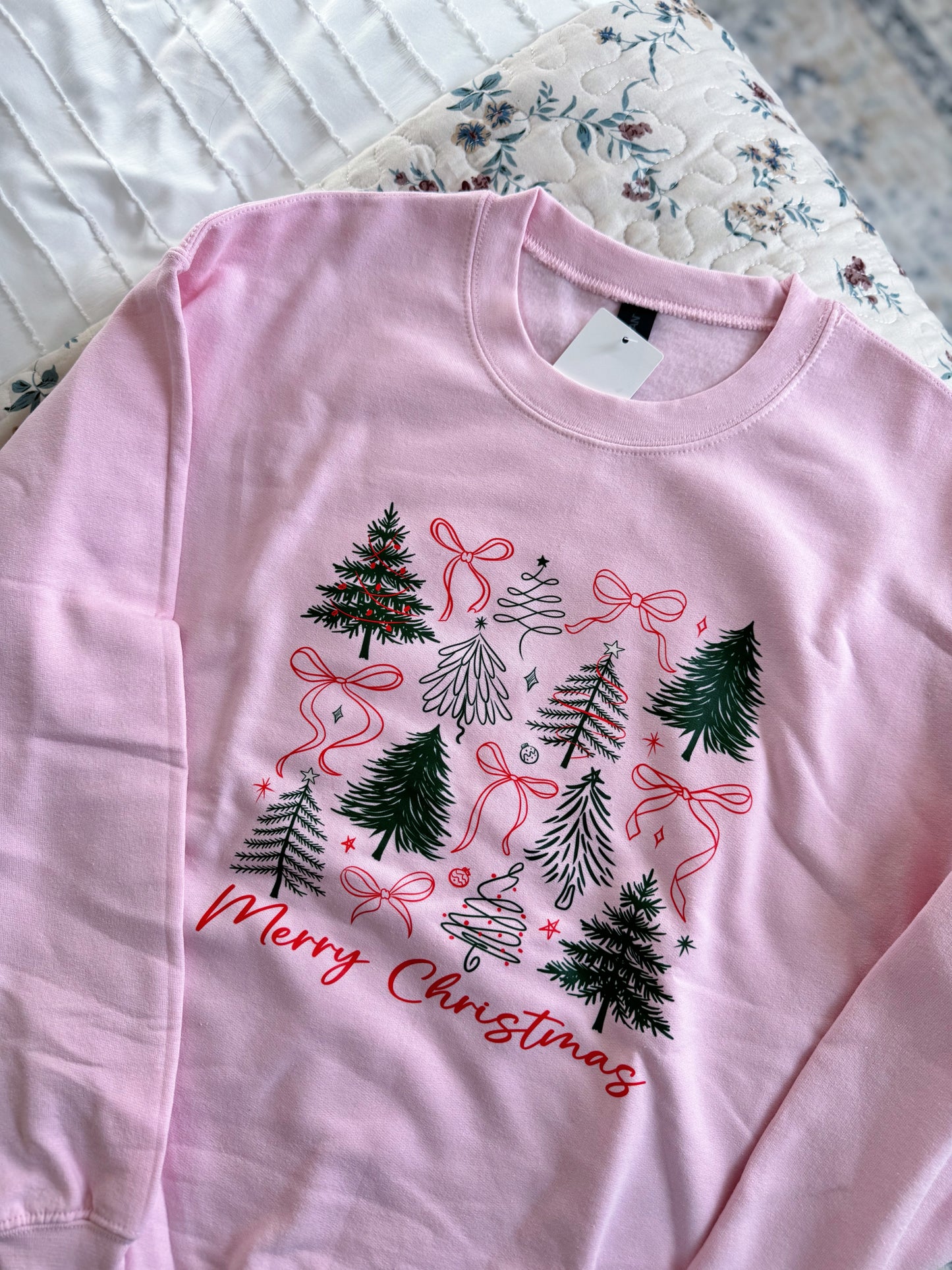 Pink Merry Christmas Bow Crewneck