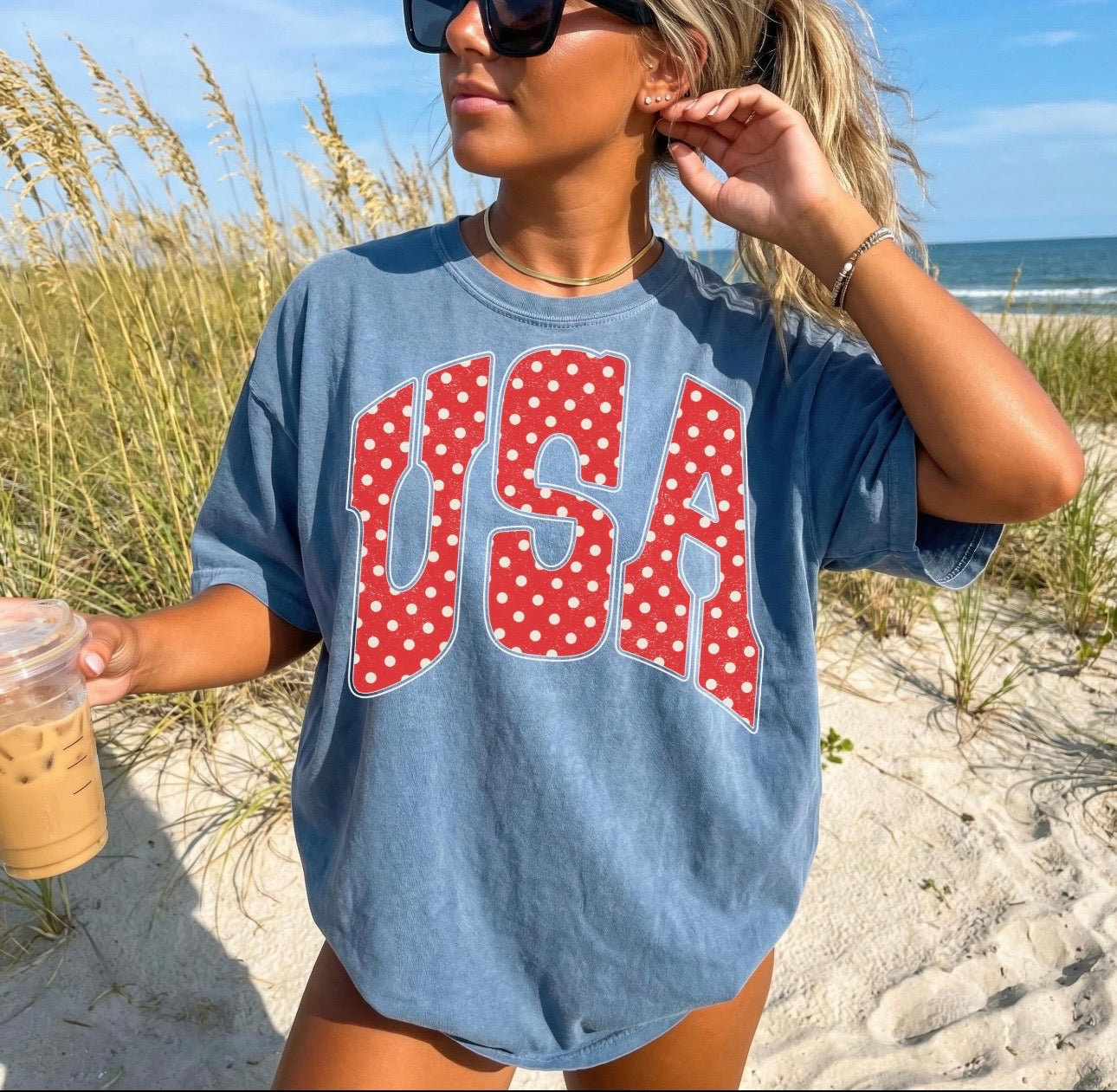 Blue USA Polka Dot Tee