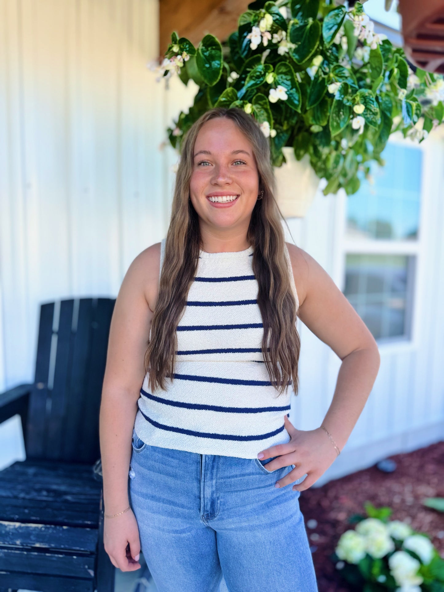 Navy Striped Knit Tank Top