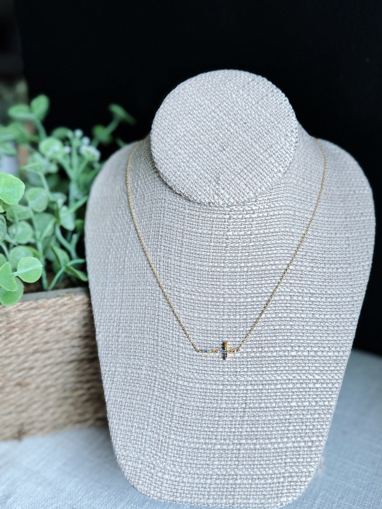 Gold Pave Cross Pendant Necklace