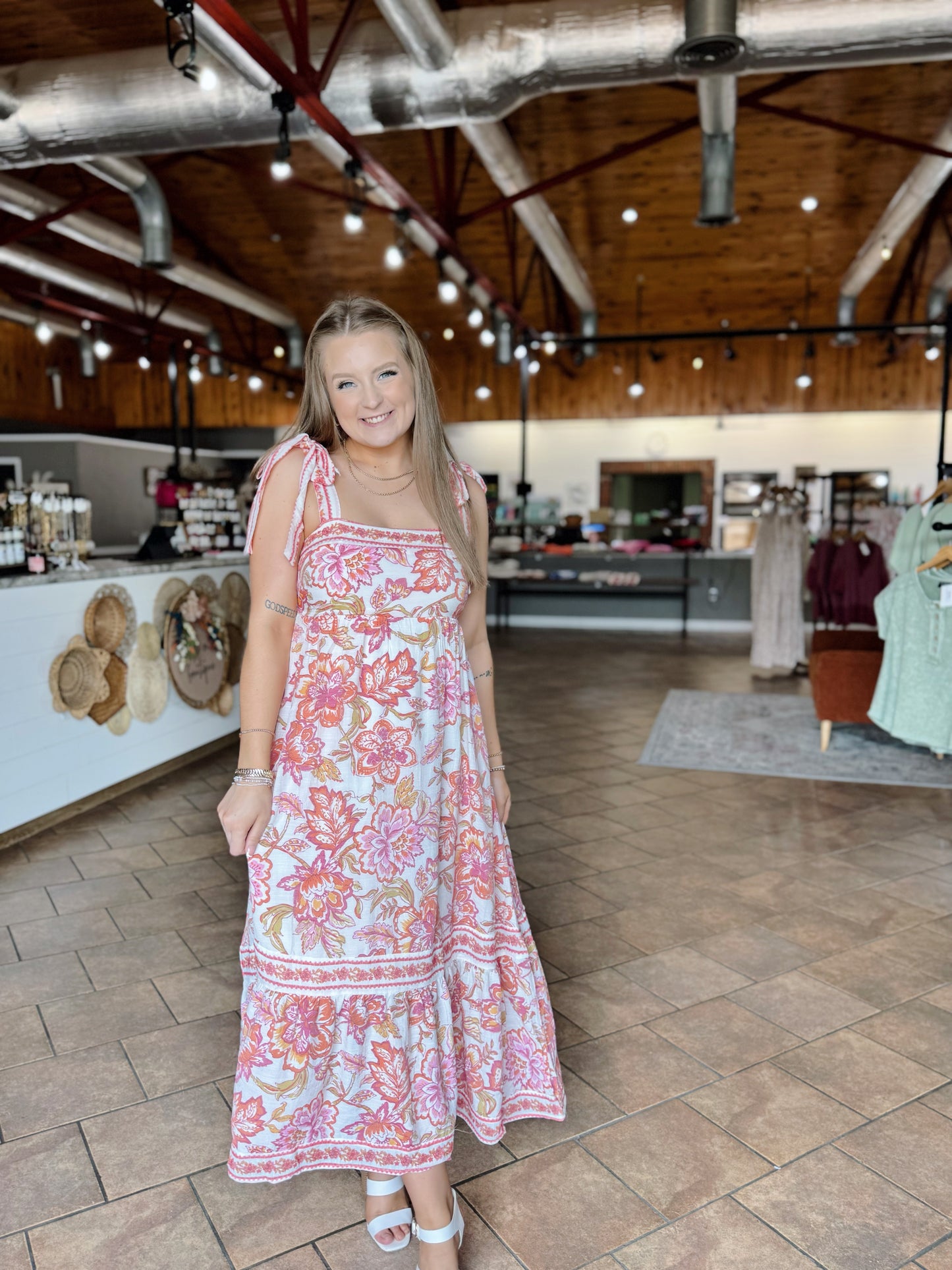 Orange Mix Floral Midi Dress