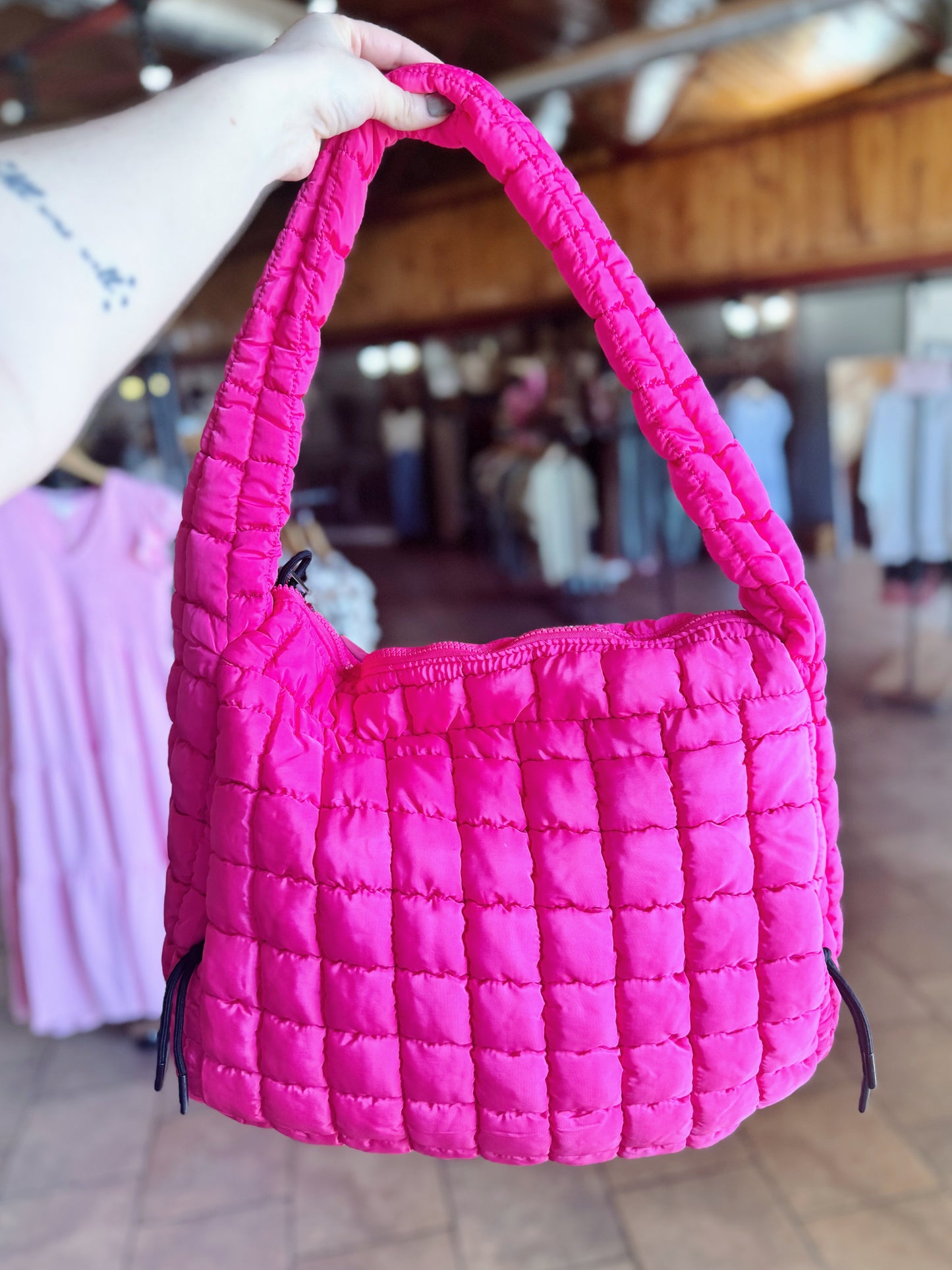 Hot Pink Quilted Hobo Bag