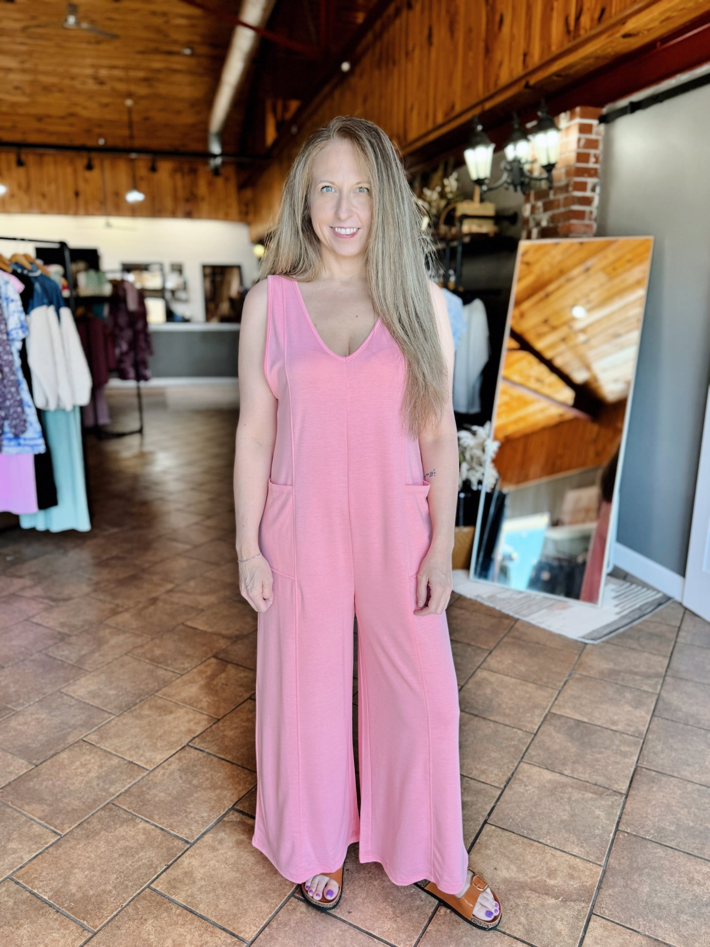 Pink Basic Wide Leg Jumpsuit