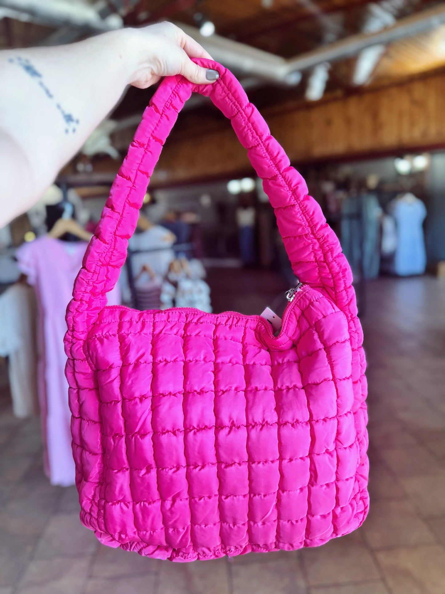 Hot Pink Quilted Hobo Bag