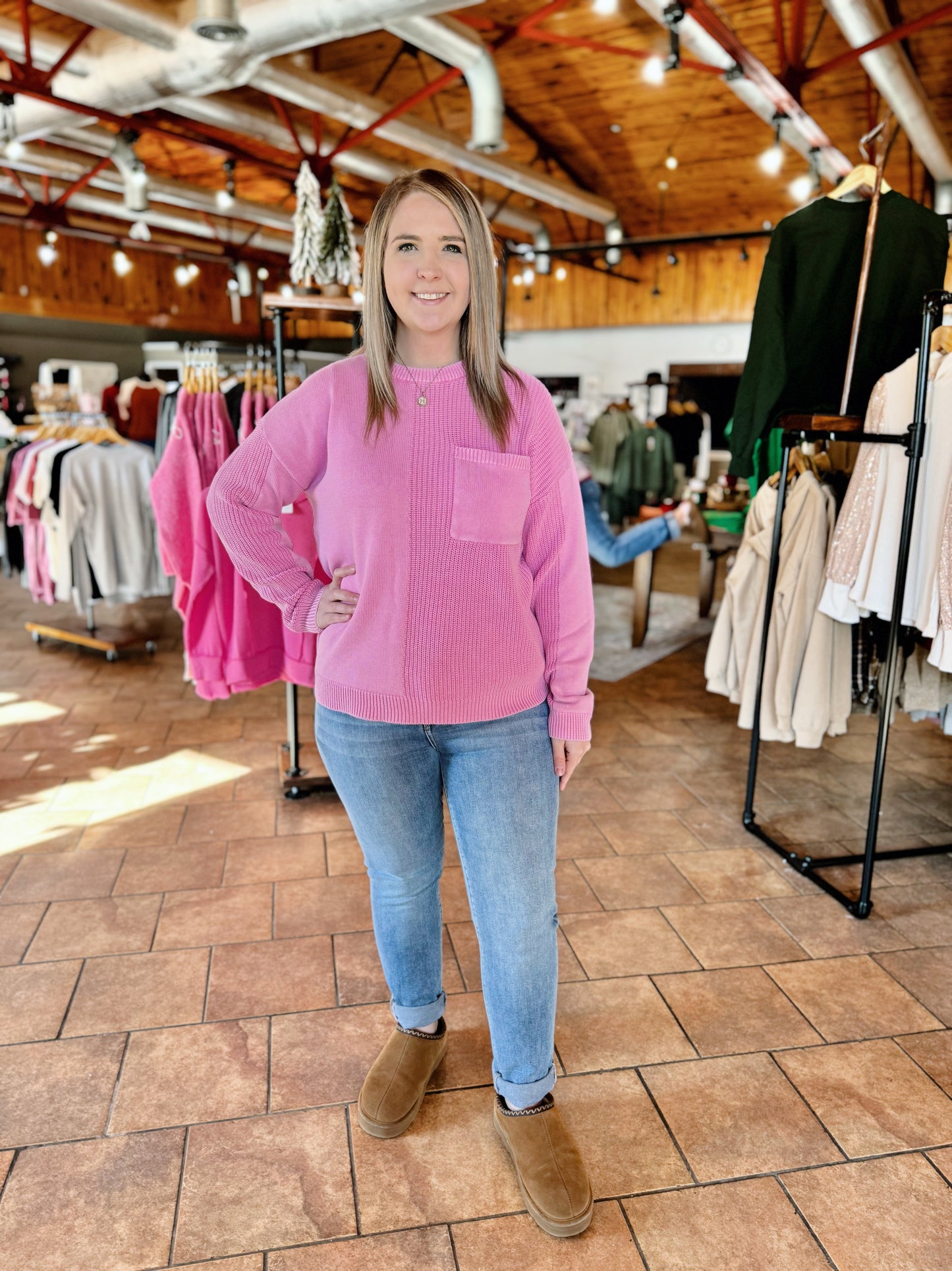 Pink Dual Textured Sweater