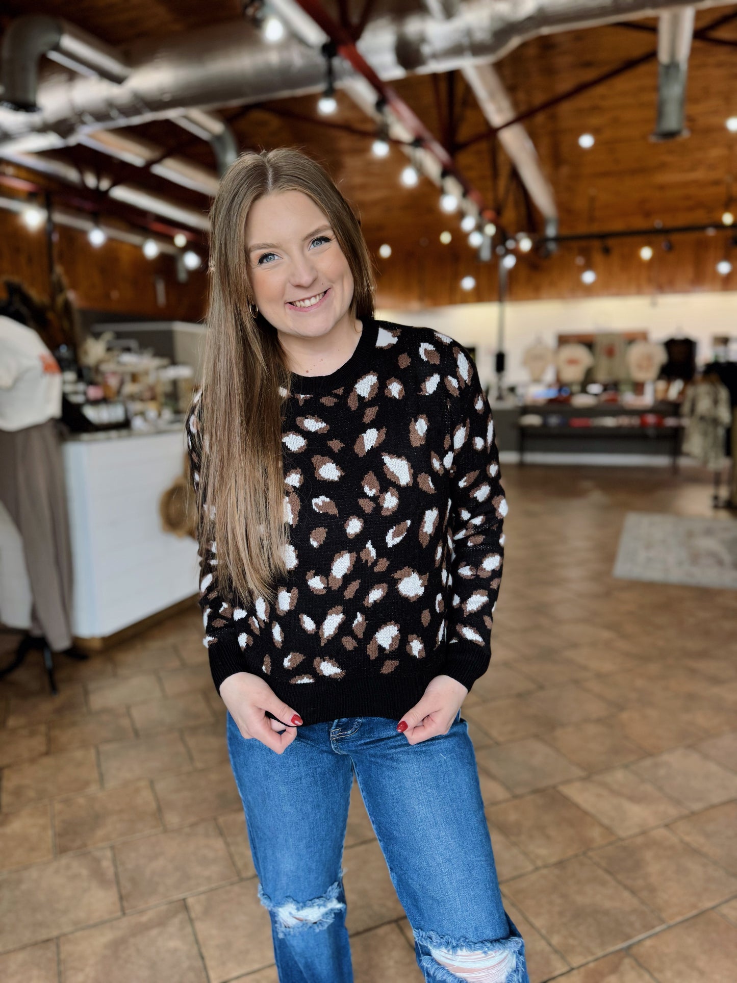 Black Leopard Knit Sweater