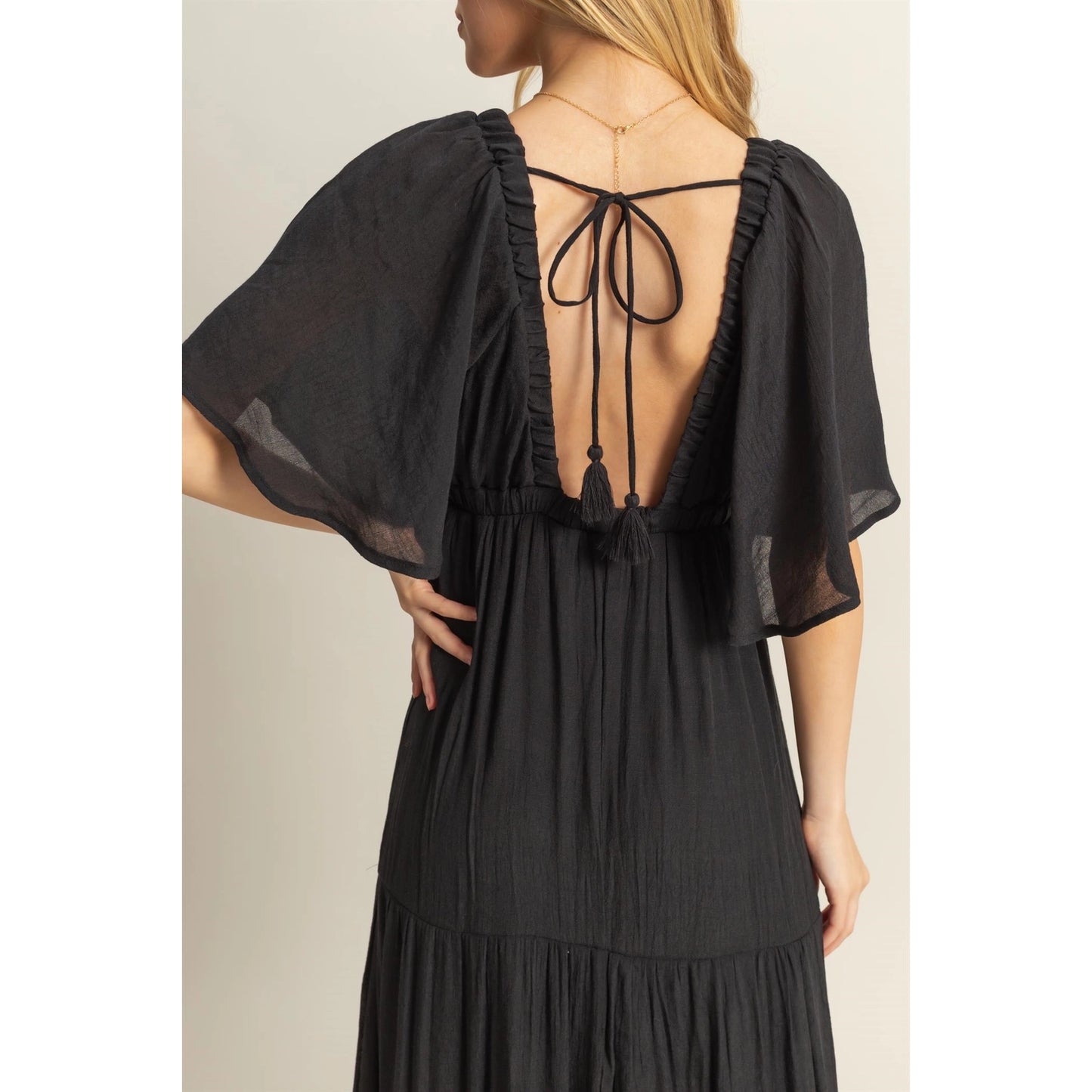 Black Flounce Sleeve Maxi Dress