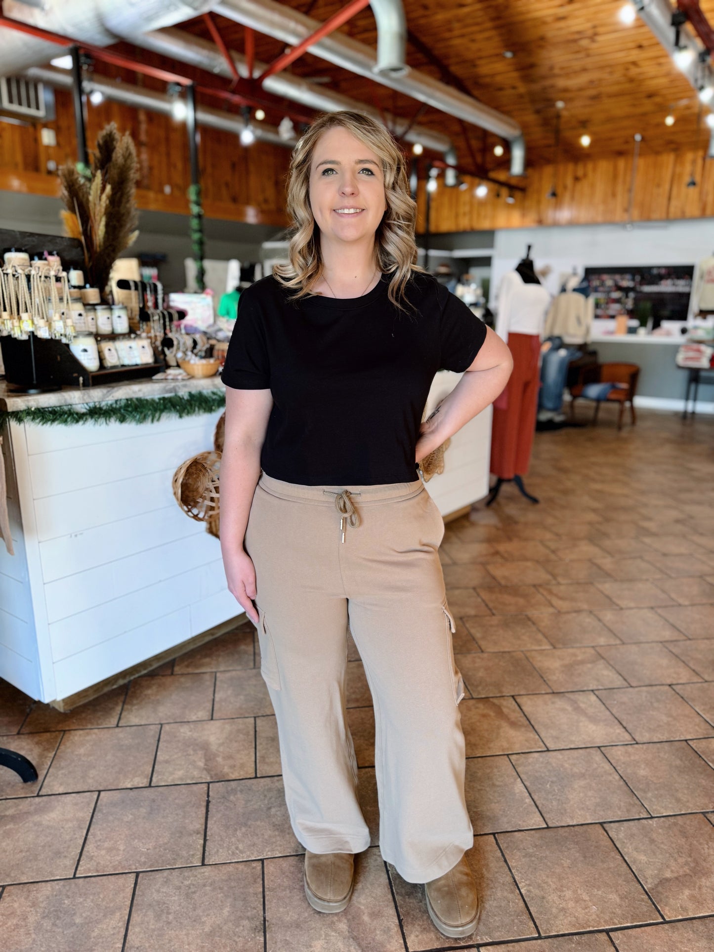 Camel Cargo Terry Cloth Pants