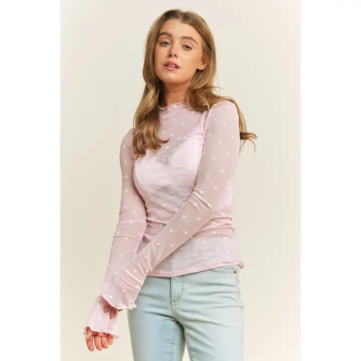 Pink Heart Detail Mesh Top