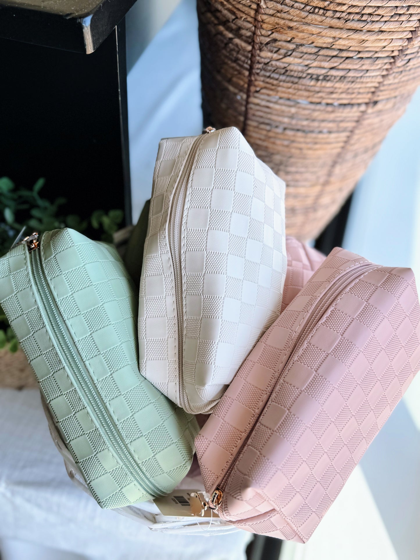Matte Checkered Cosmetic Pouch