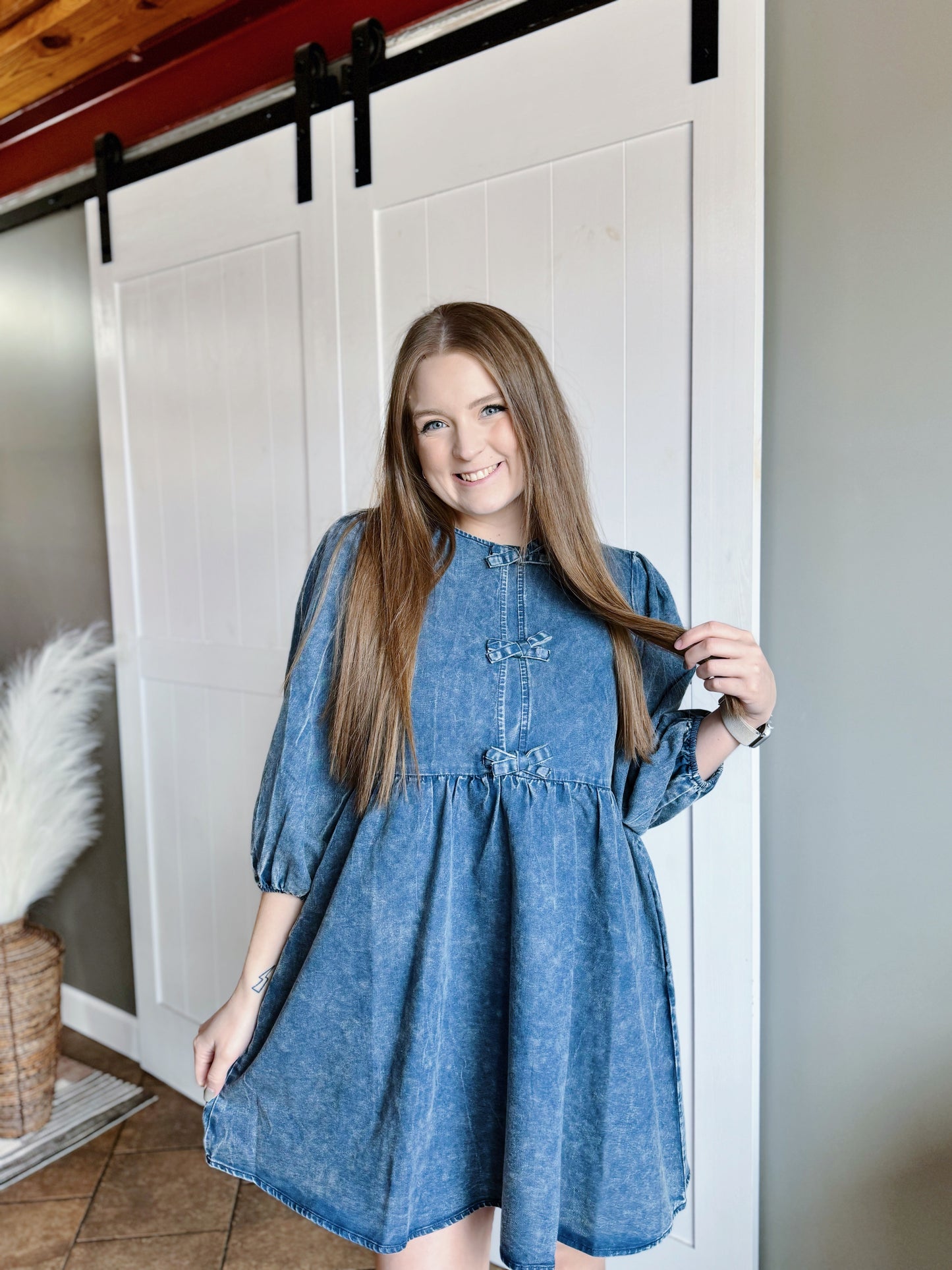 Denim Front Bow Detail Dress