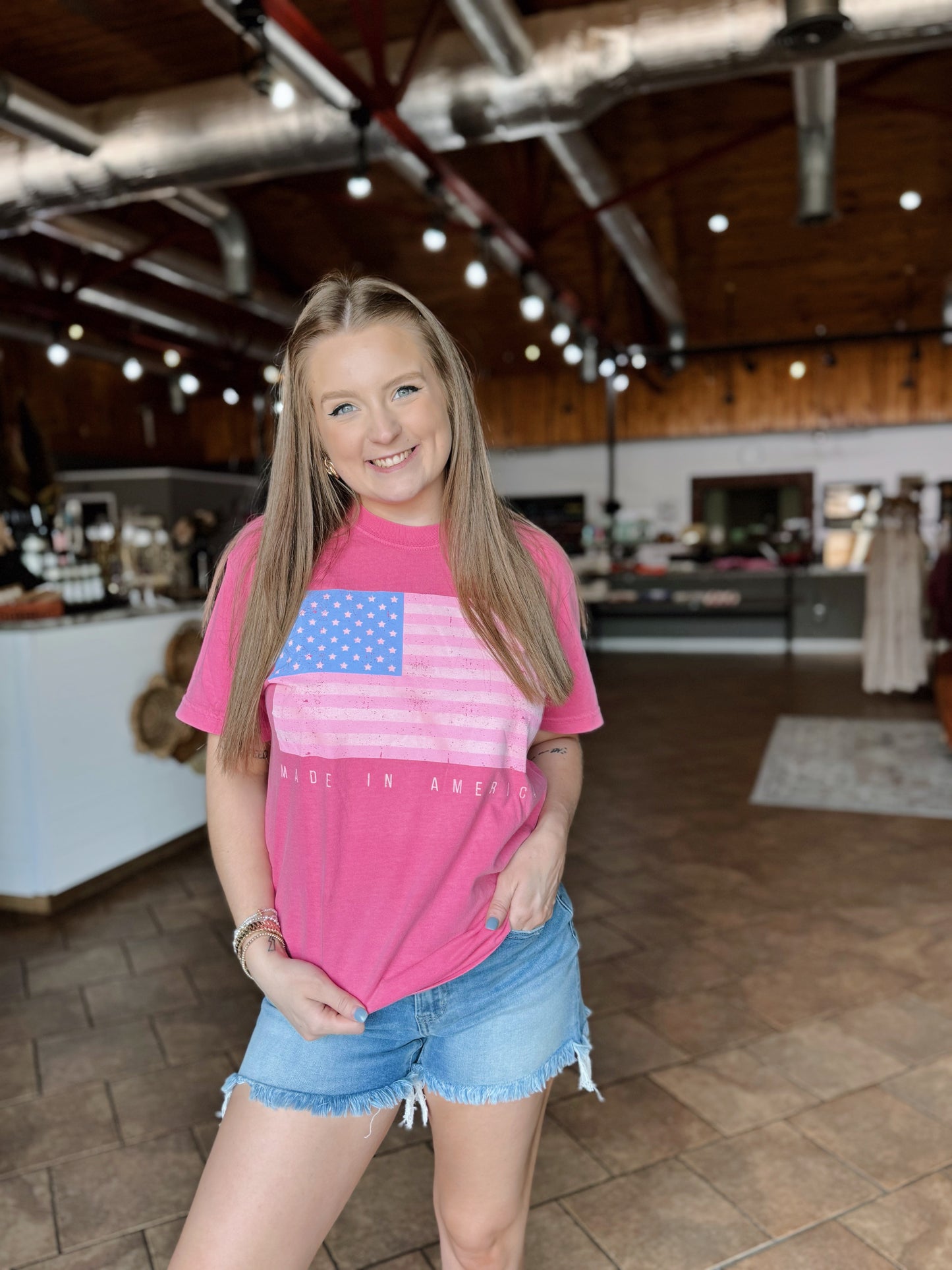Pink American Flag Tee