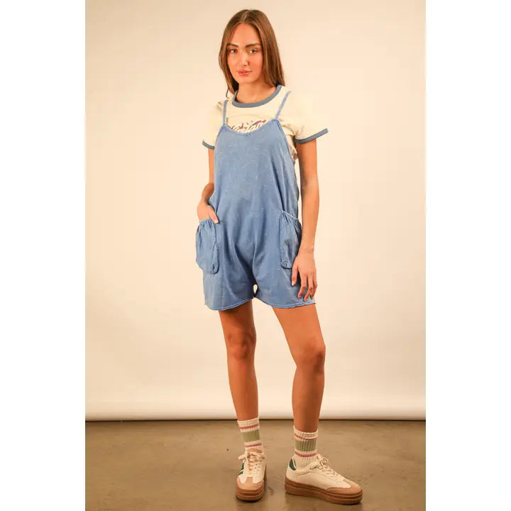 Blue Mineral Wash Slouchy Romper