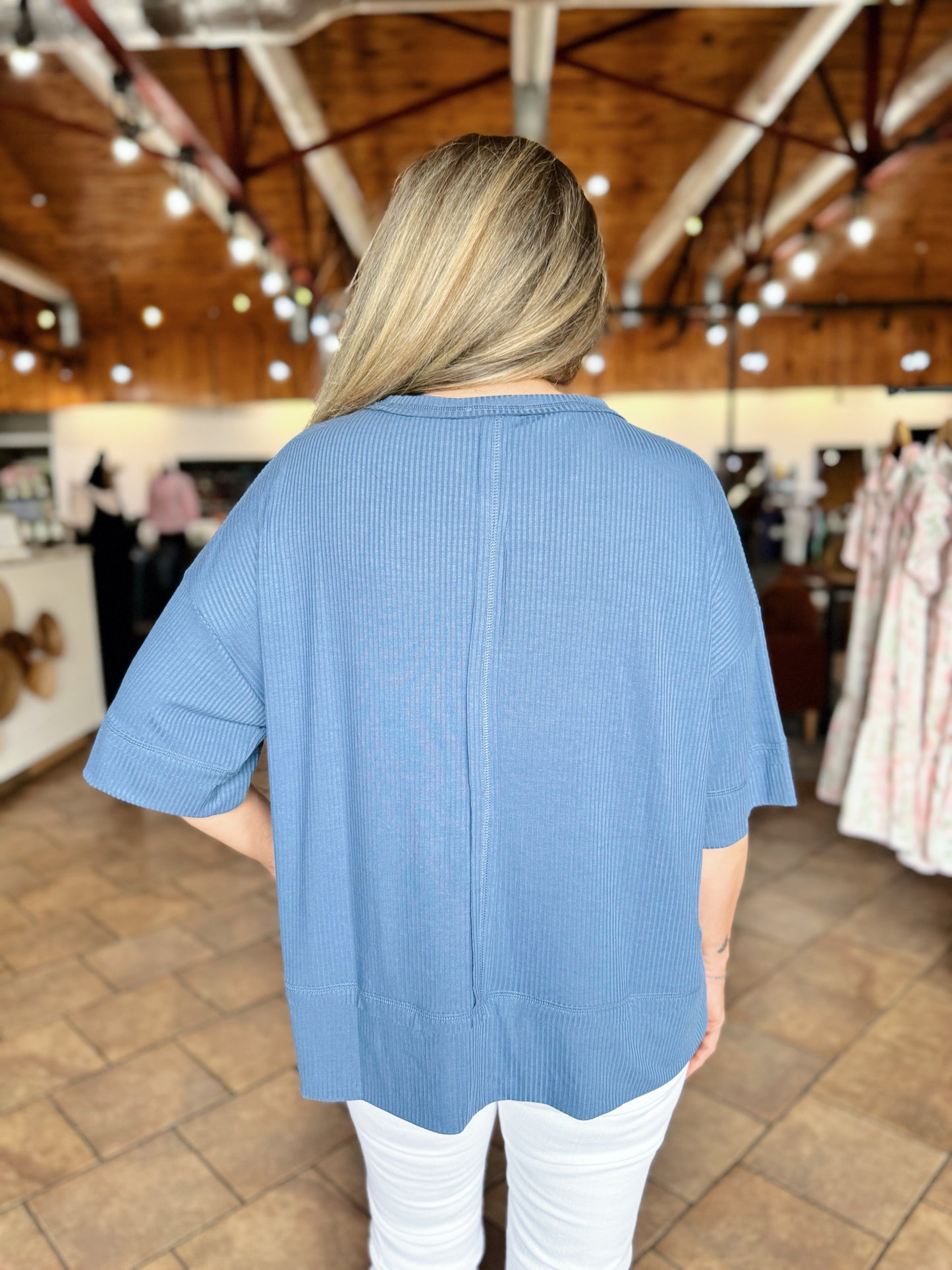 Dusty Blue Front Seam Boho Top