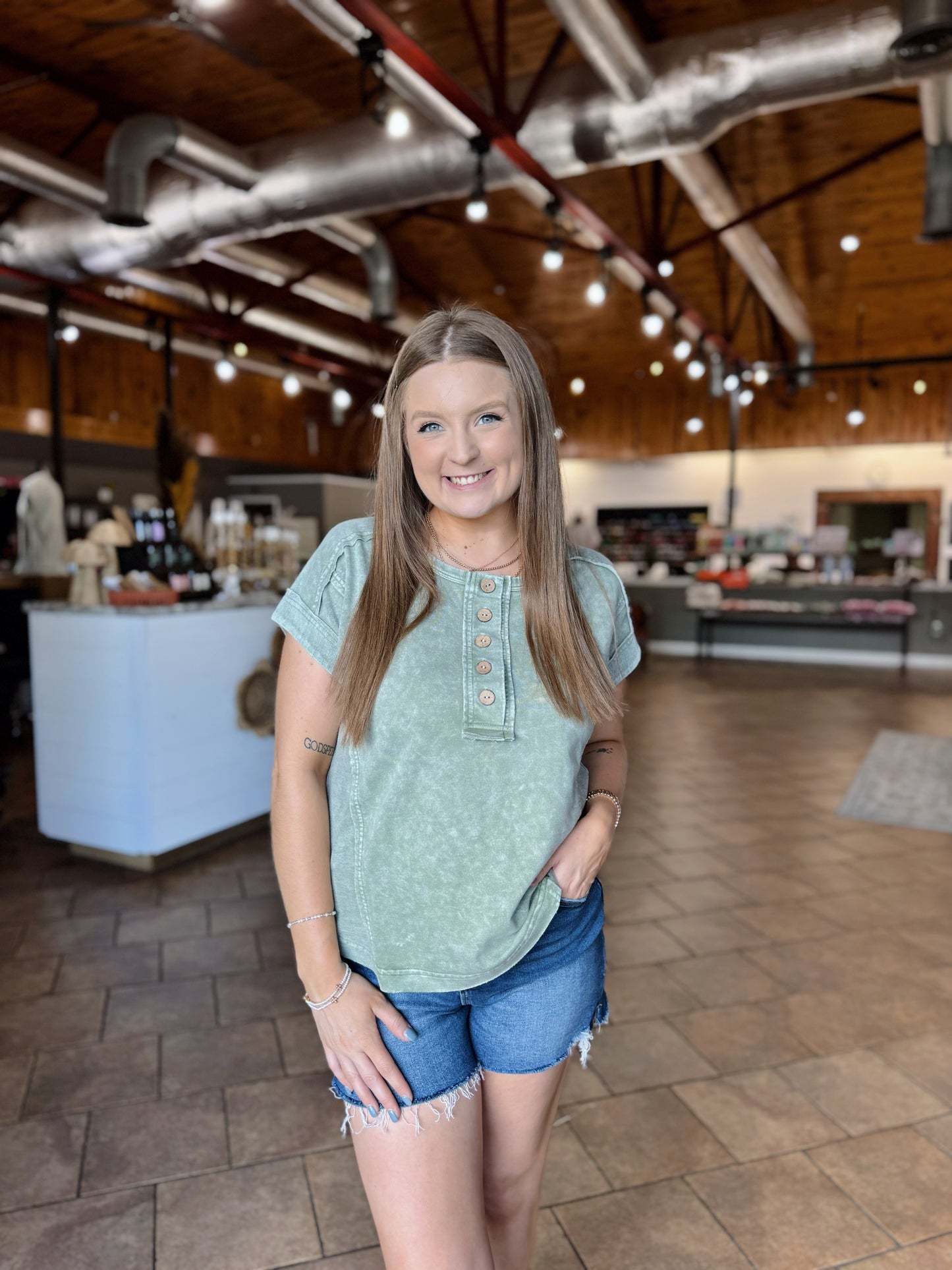 Olive Exposed Seam Top