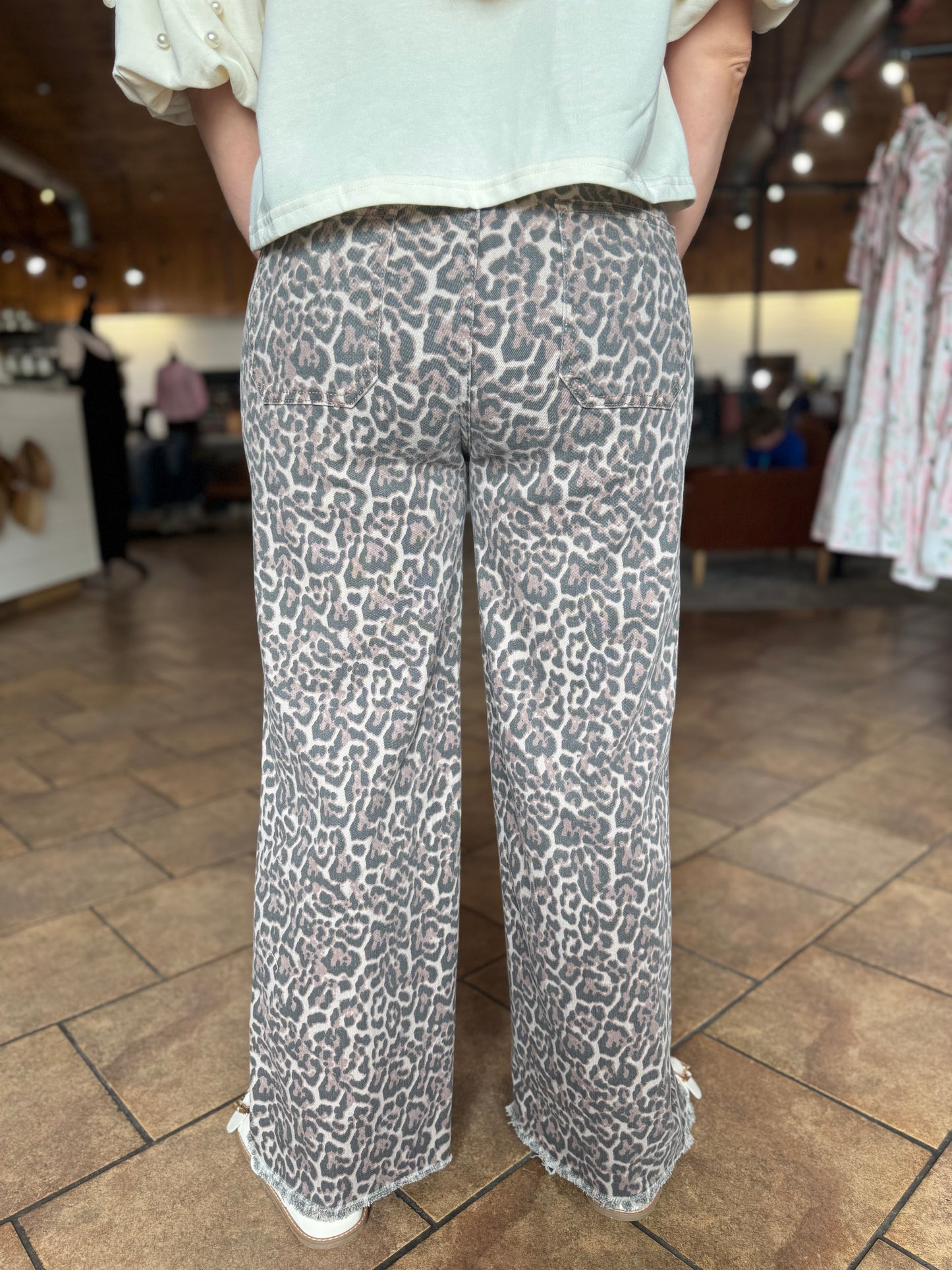 Leopard Distressed Hem Jeans