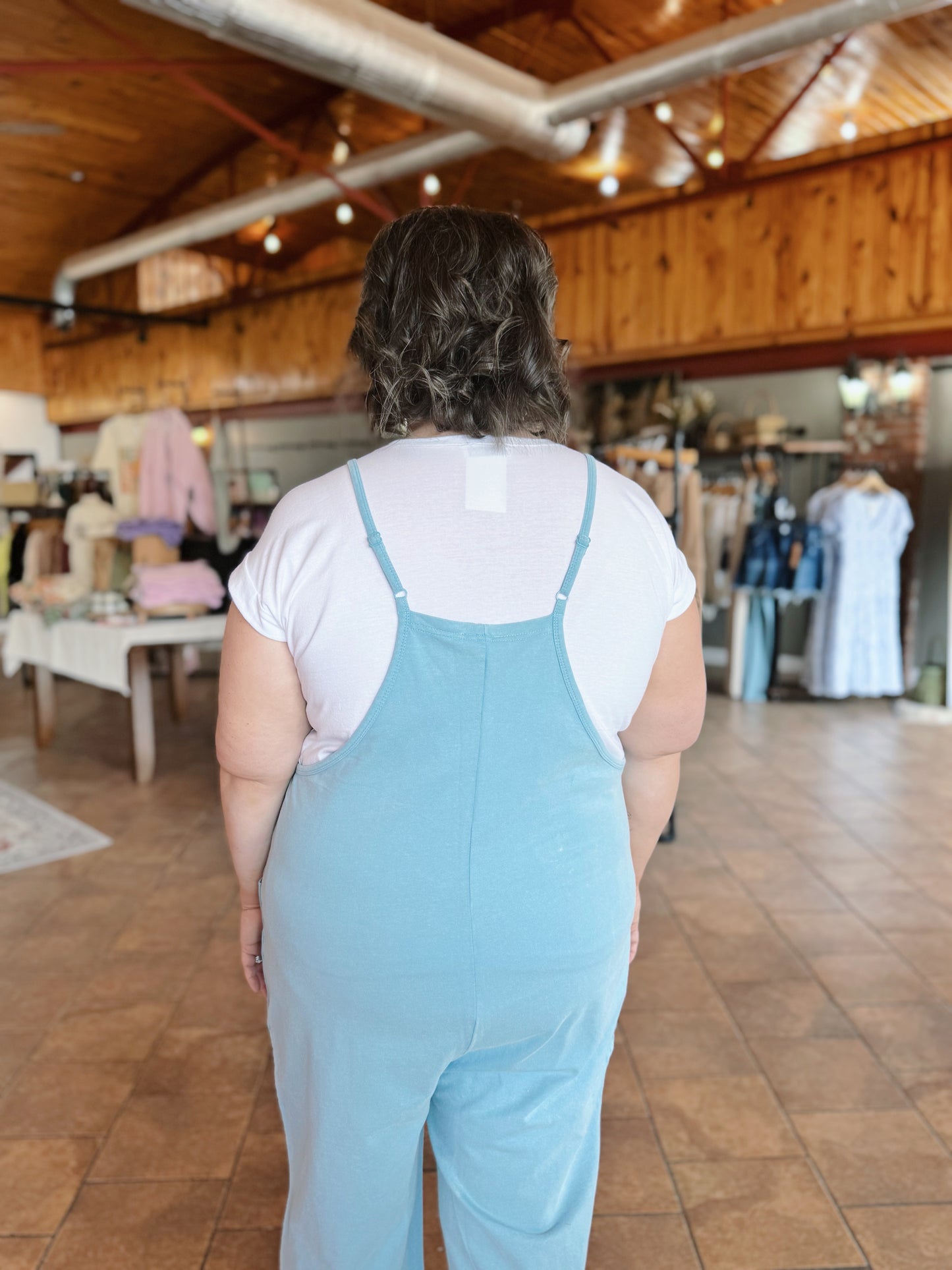 Curvy Mineral Wash Blue Slouchy Jumpsuit