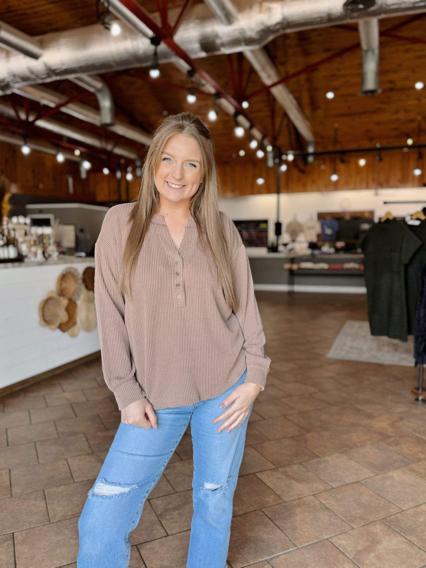 Mocha Relaxed Ribbed Top