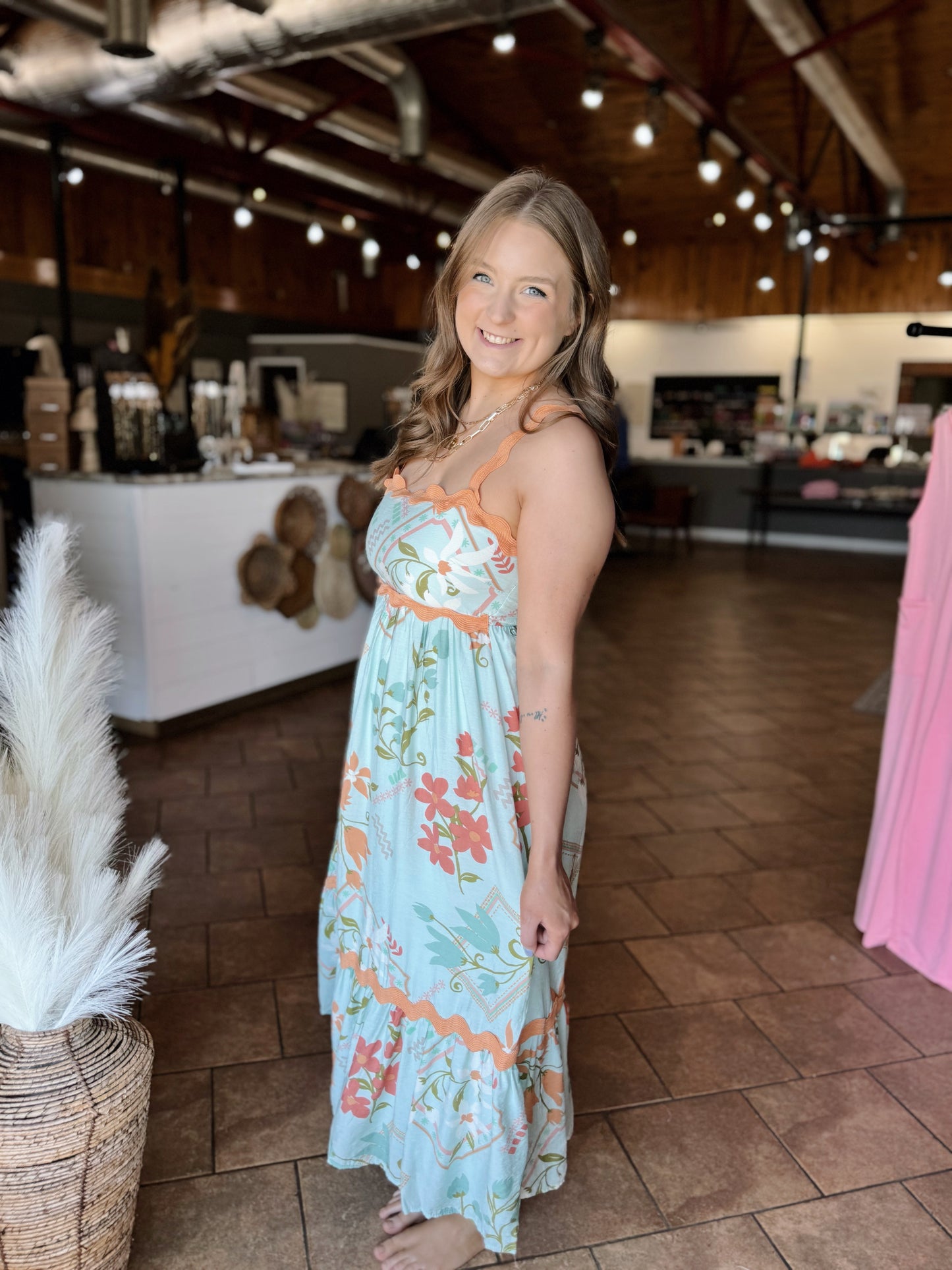 Mint Bold Floral Ric Rac Dress