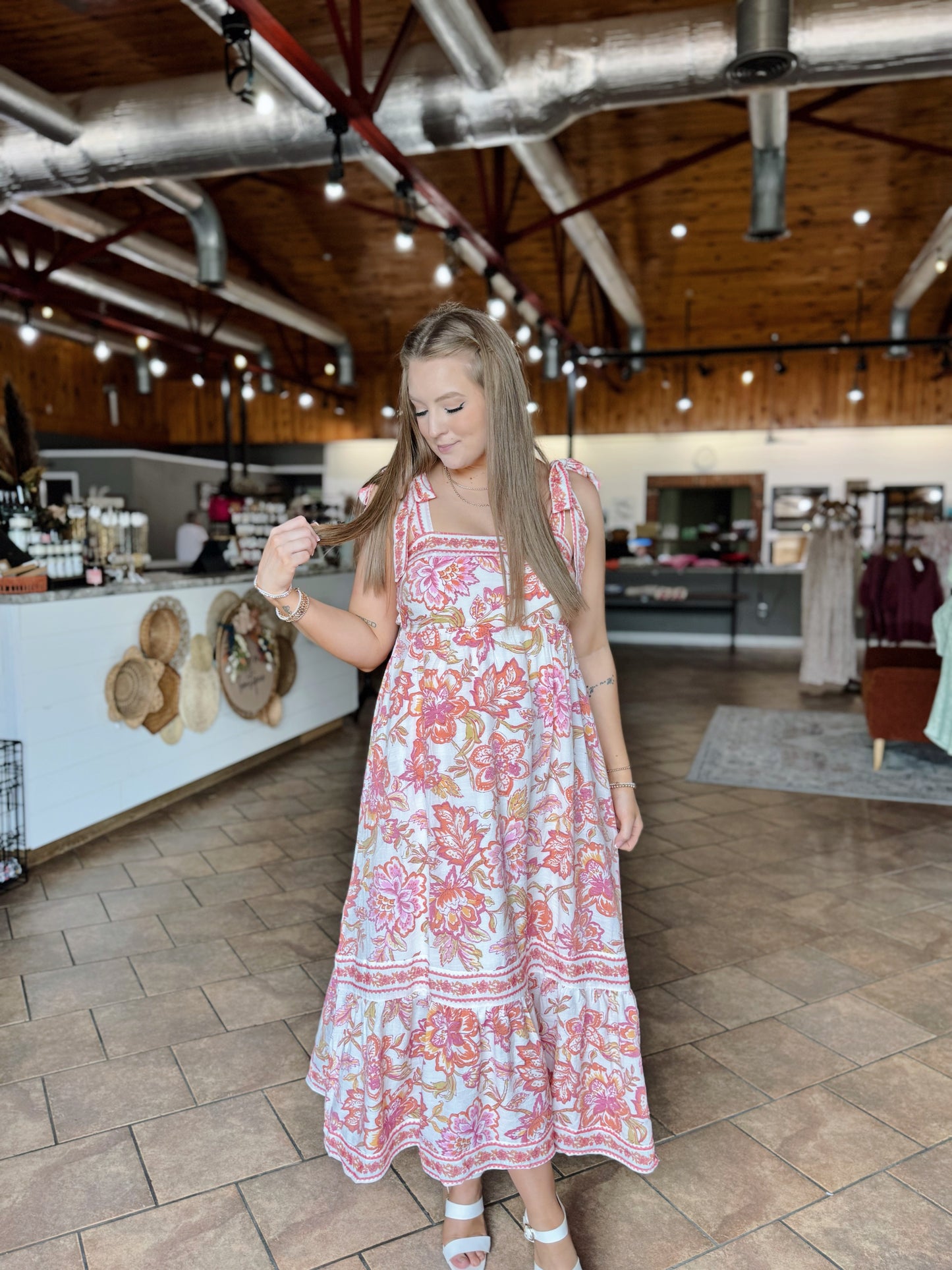 Orange Mix Floral Midi Dress