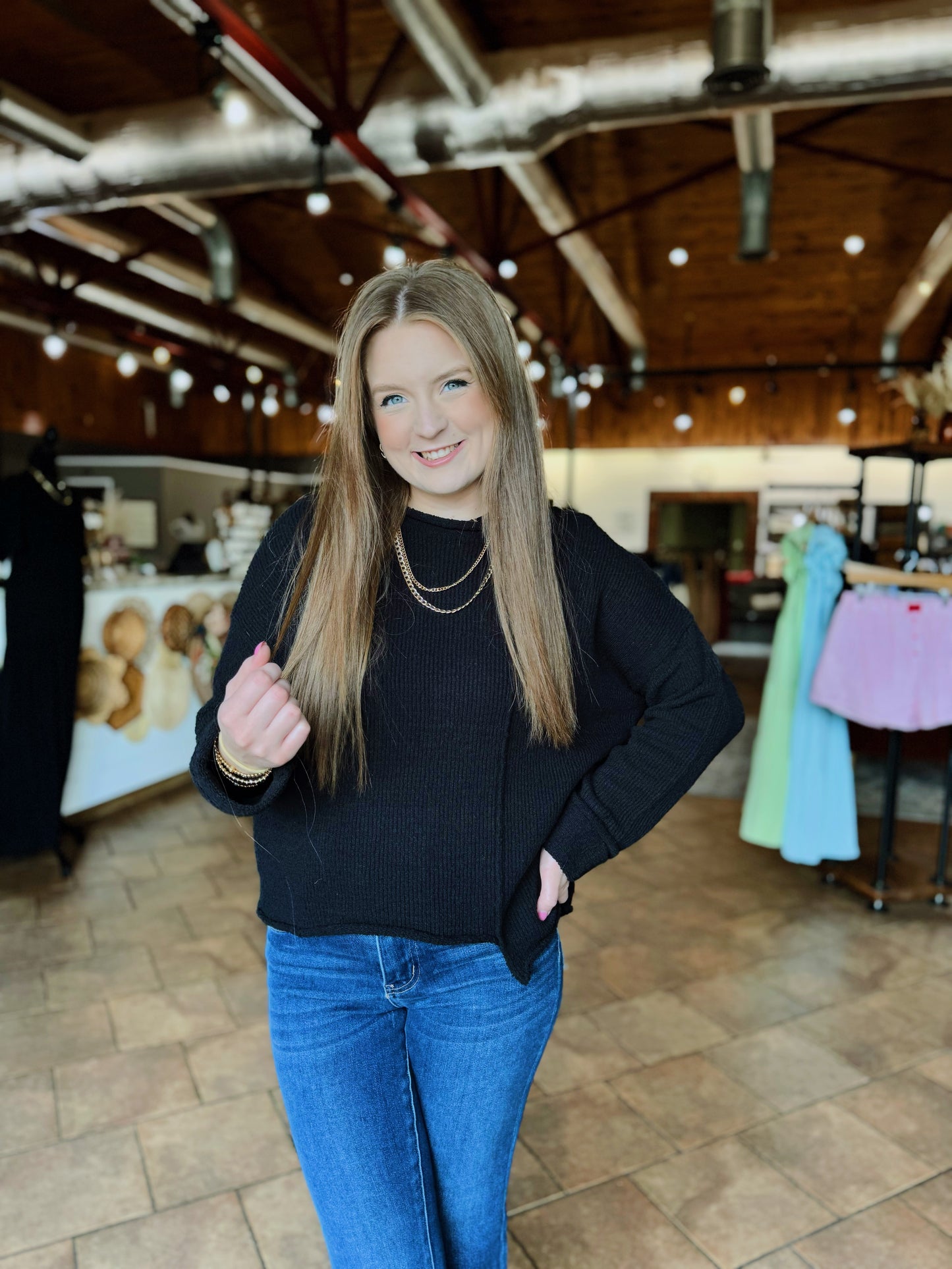 Black Asymmetric Hem Sweater