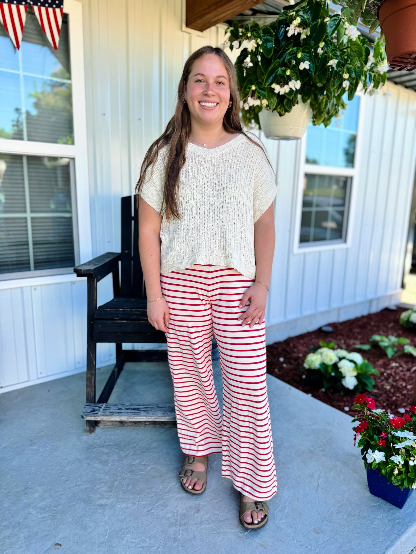 Red Striped Wide Leg Pants