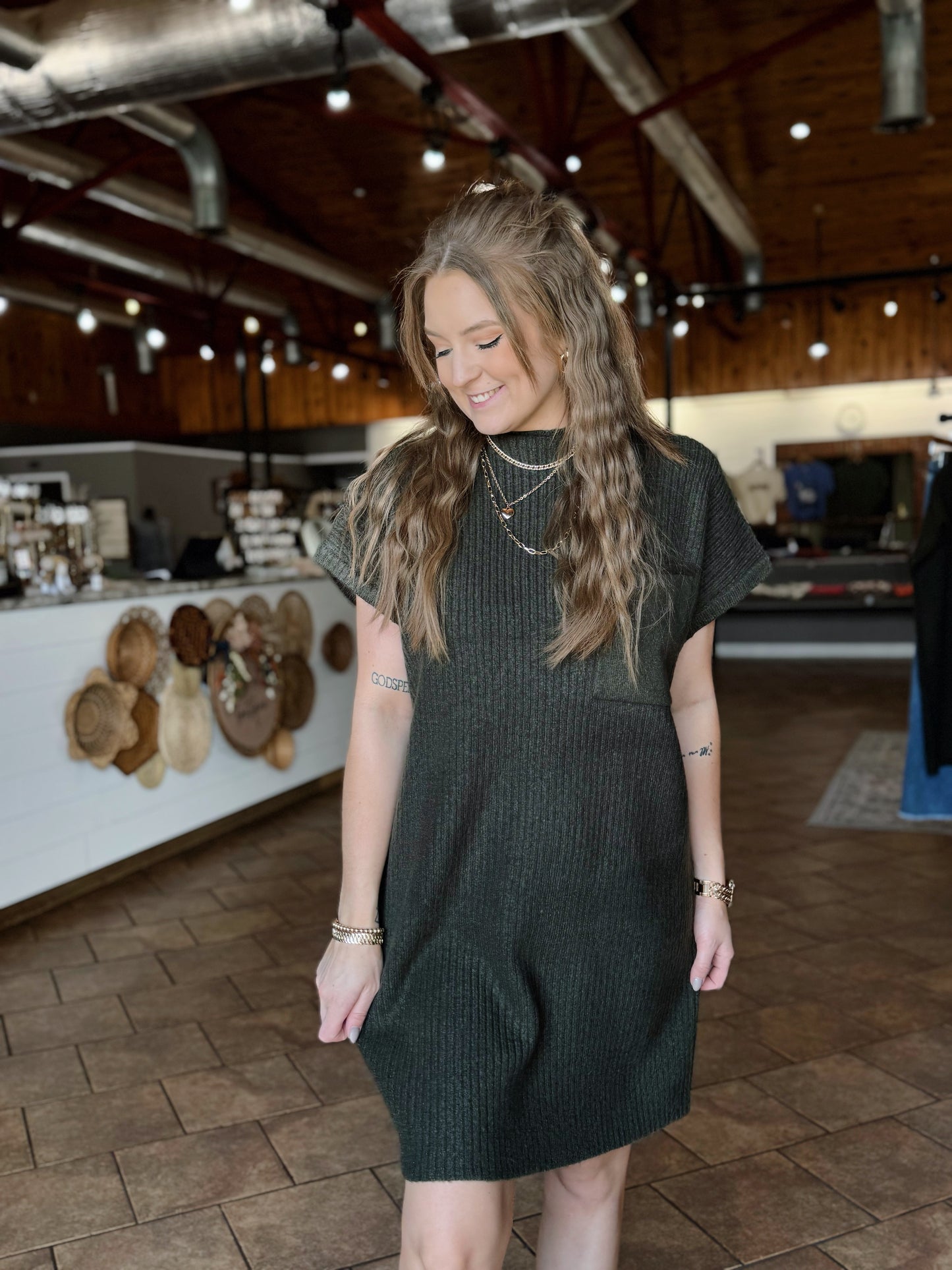 Olive Mock Neck Sweater Dress