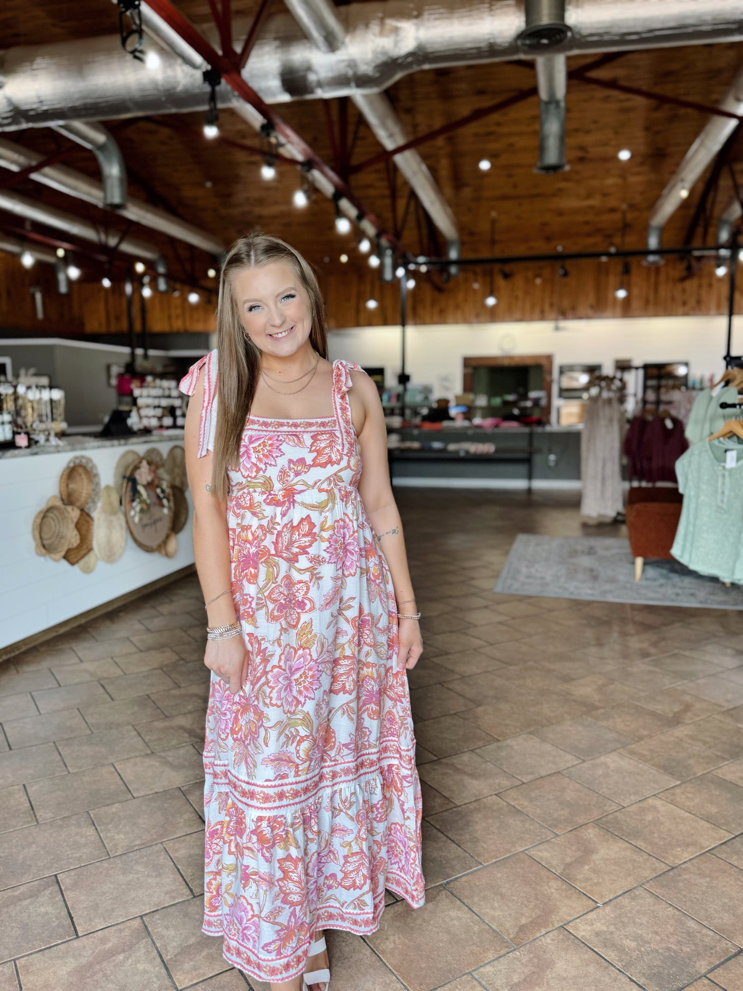 Orange Mix Floral Midi Dress