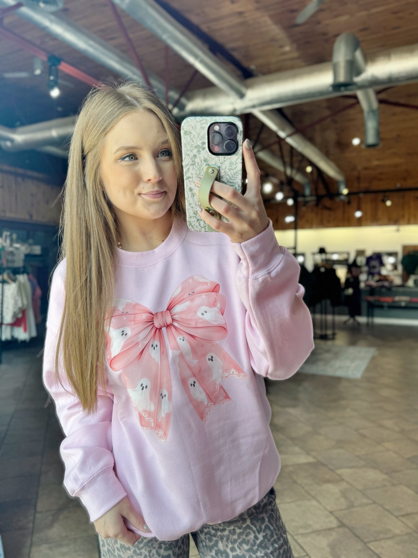 Pink Spooky Bow Crewneck