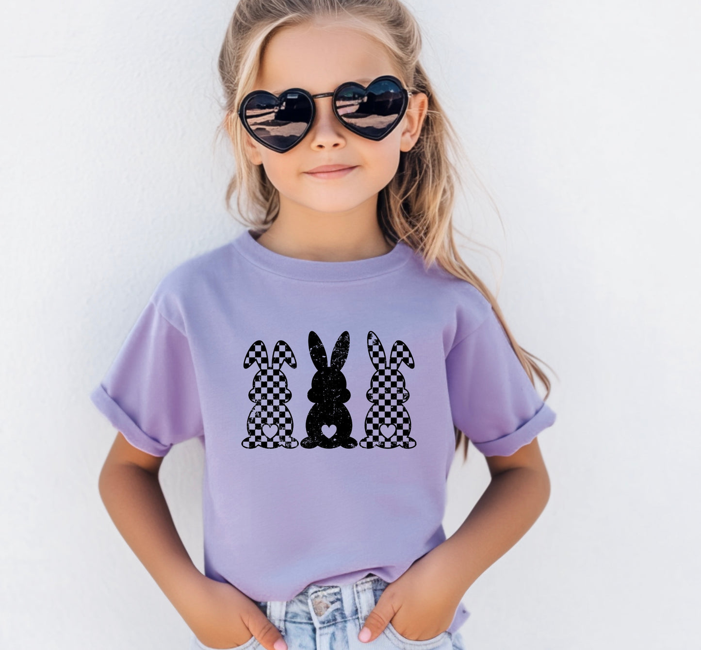Youth Purple Checkered Bunny Tee