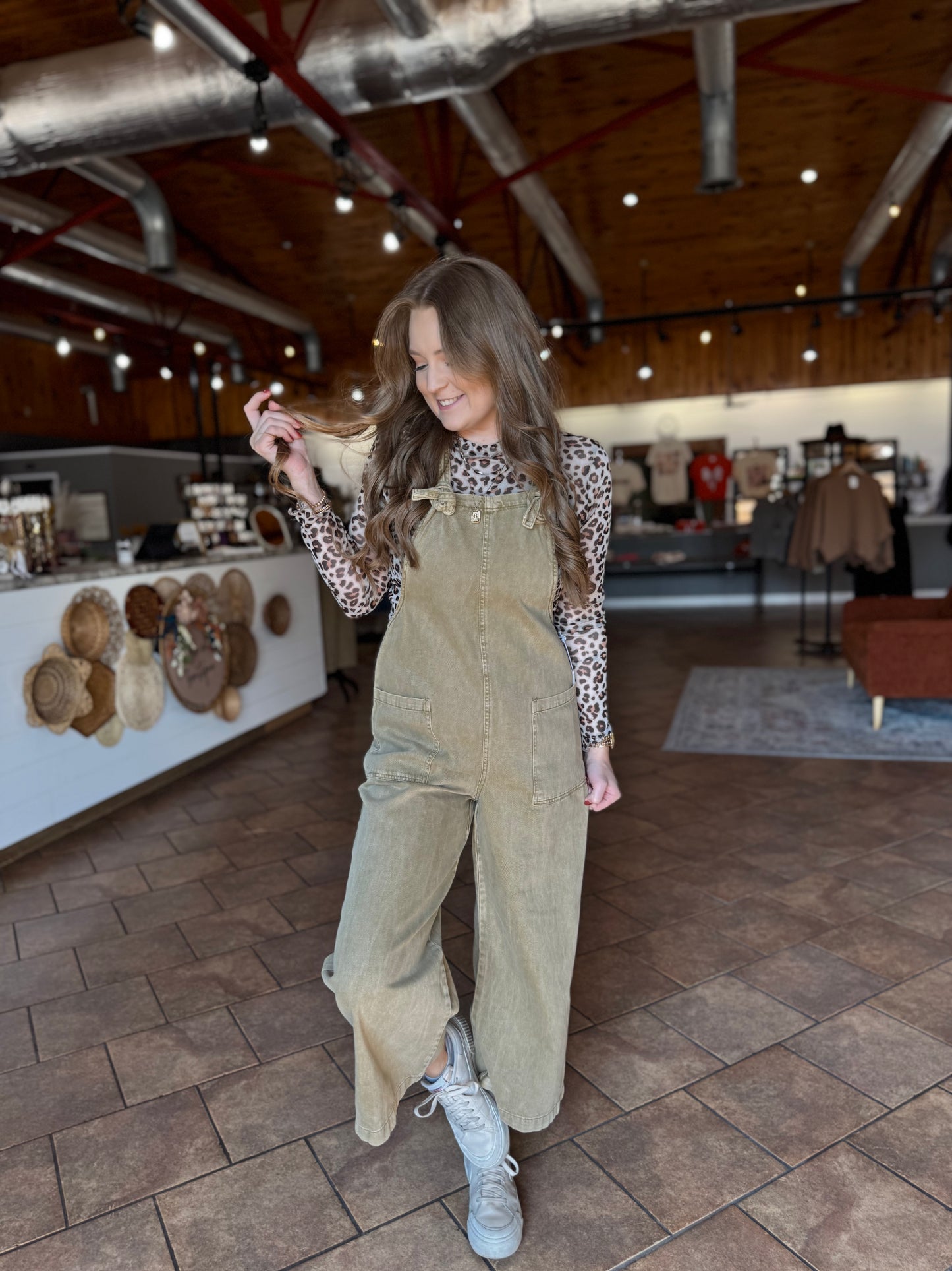 Camel Cropped Mineral Wash Jumpsuit