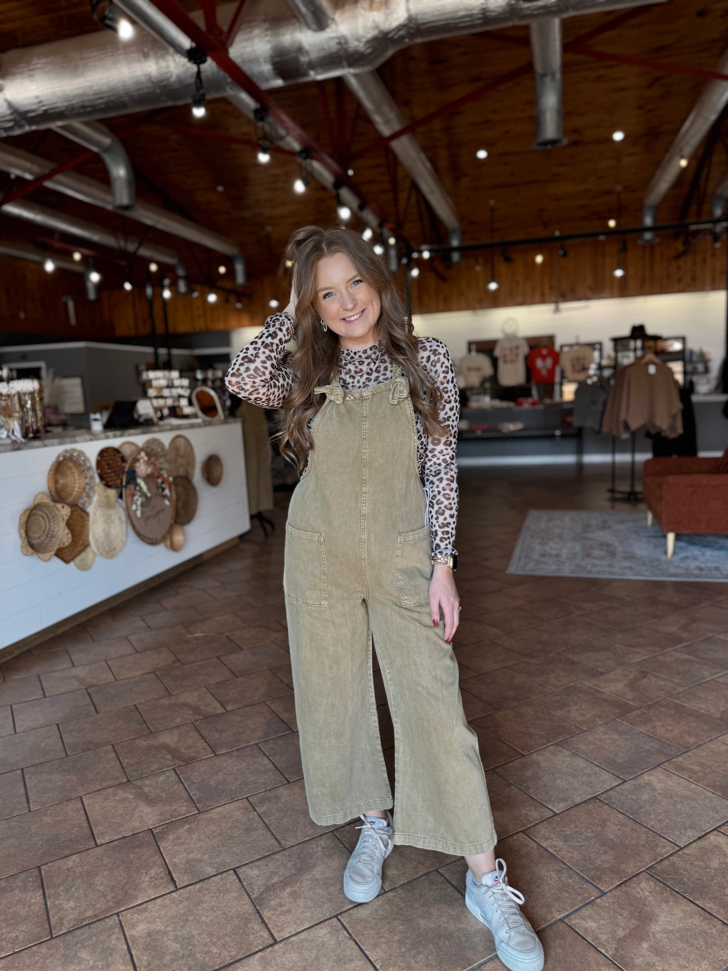 Camel Cropped Mineral Wash Jumpsuit