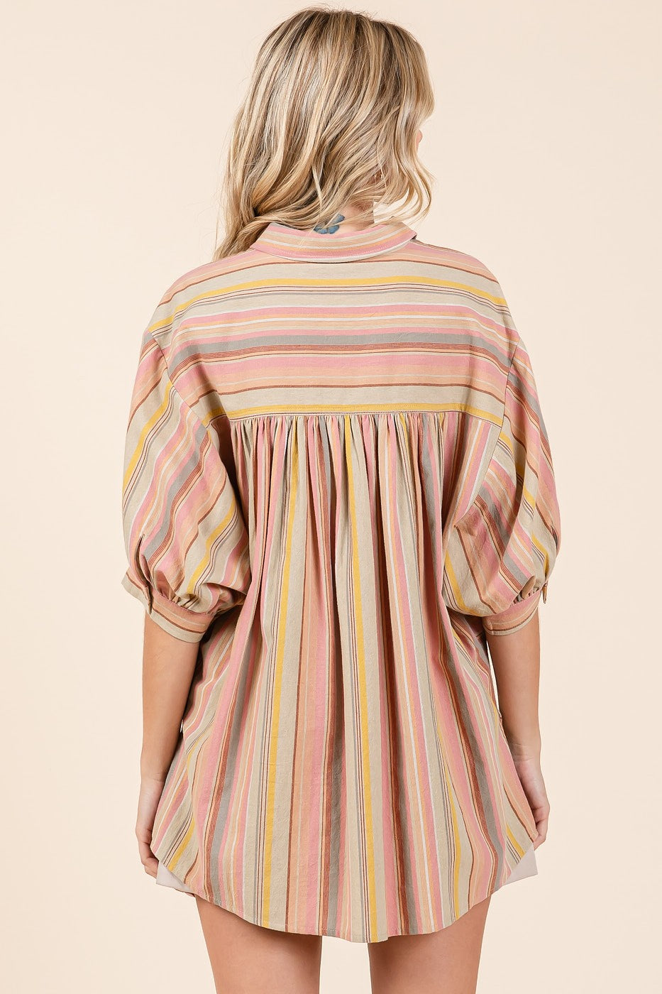 Pink Multi Striped Button Up Top