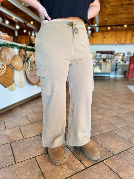 Camel Cargo Terry Cloth Pants
