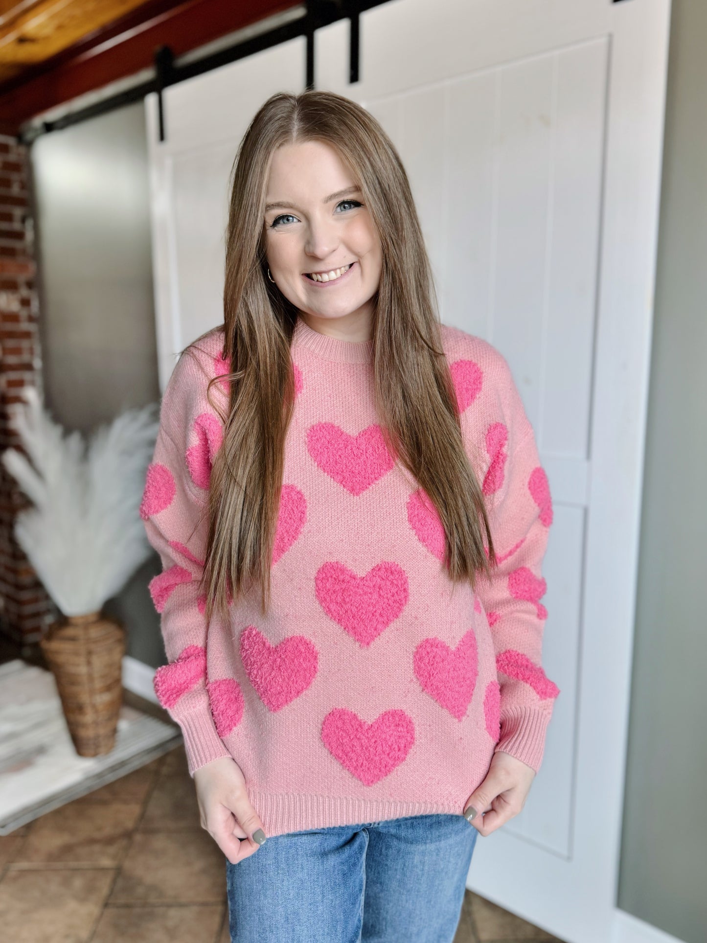 Pink Heart Knit Sweater