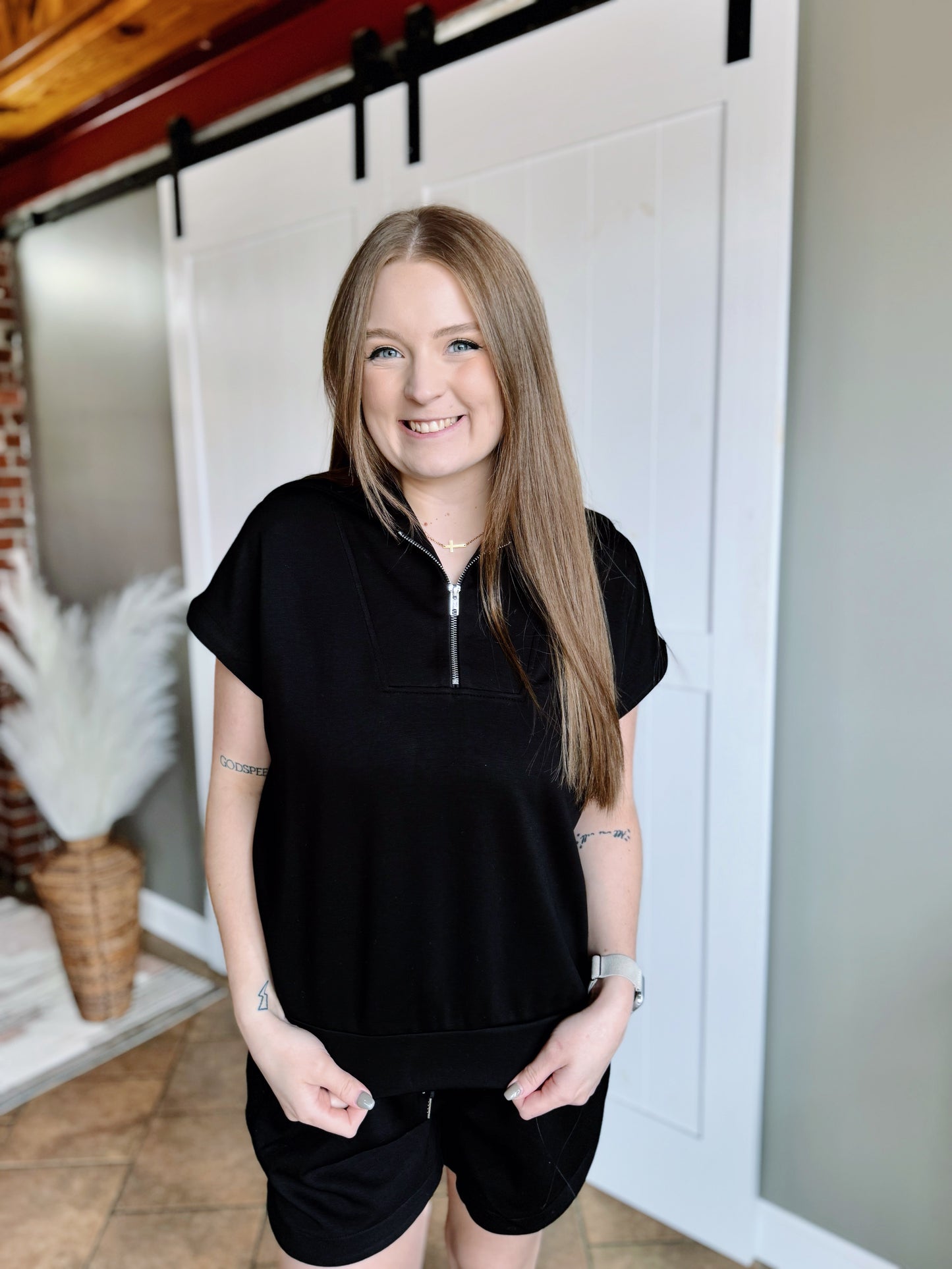 Black Scuba Collared Top