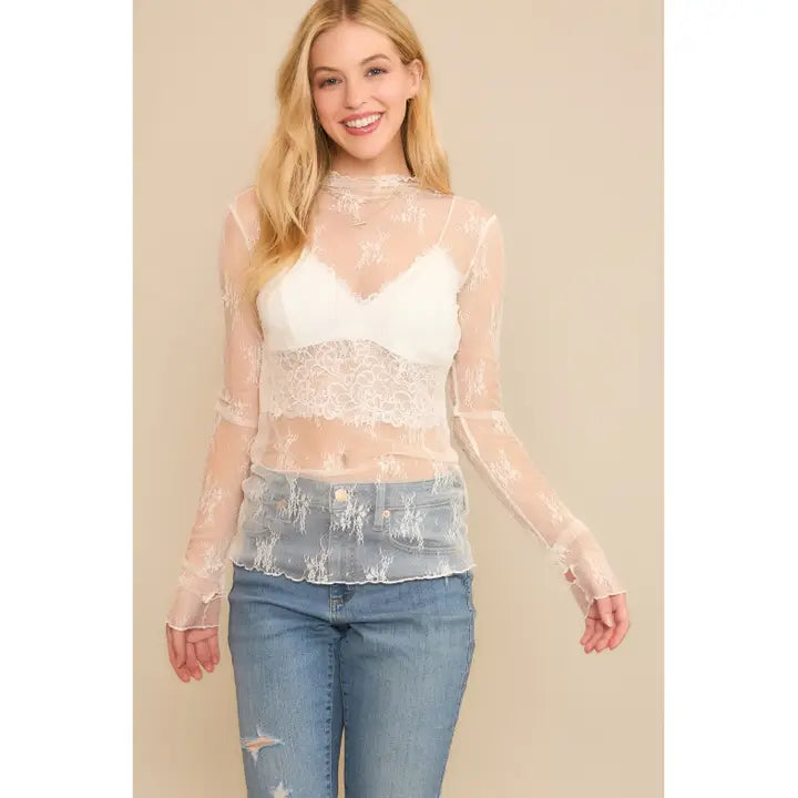 Curvy Sheer Lace Floral Top